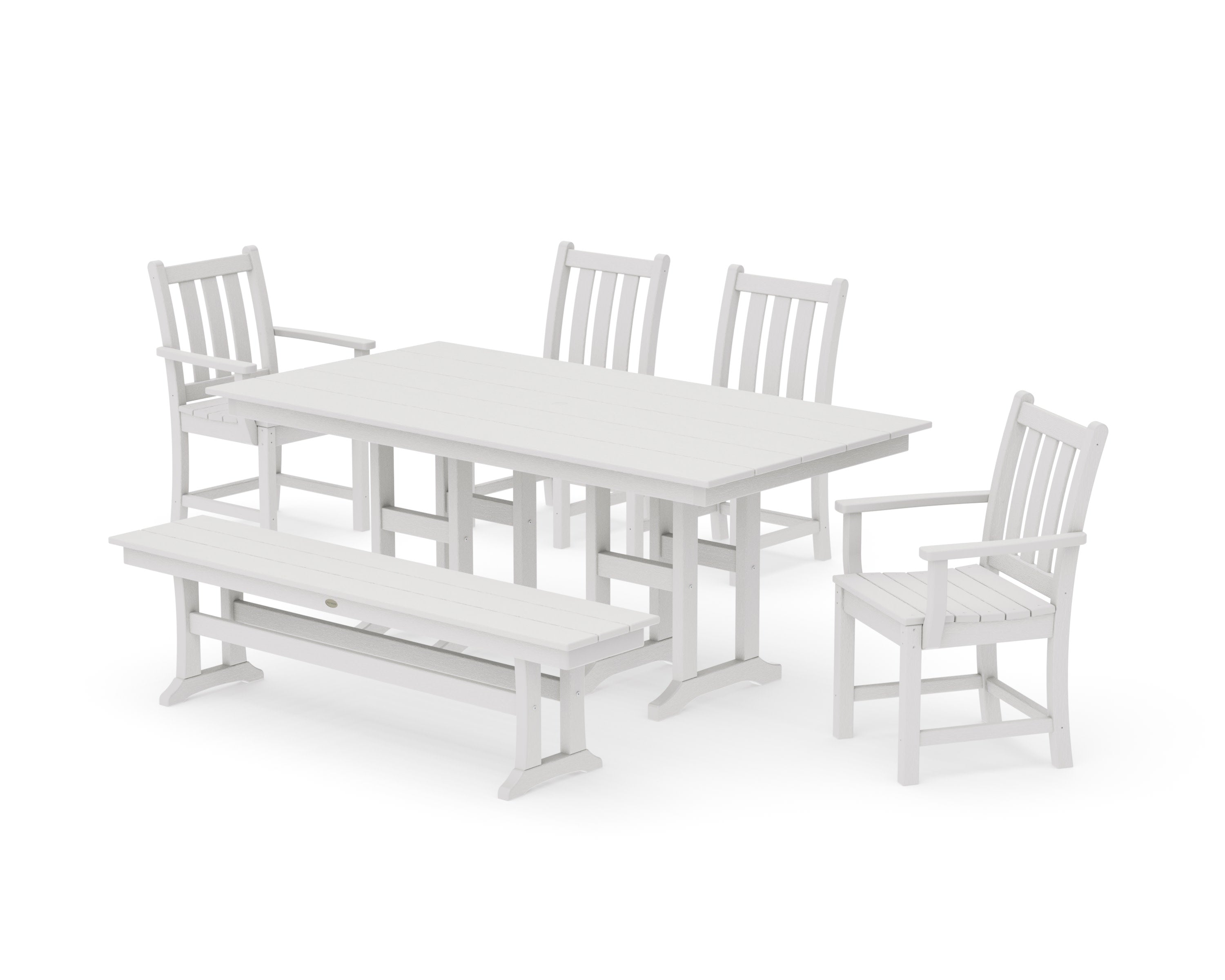 Traditional Garden 6-Piece Farmhouse Dining Set with Bench in Vintage White