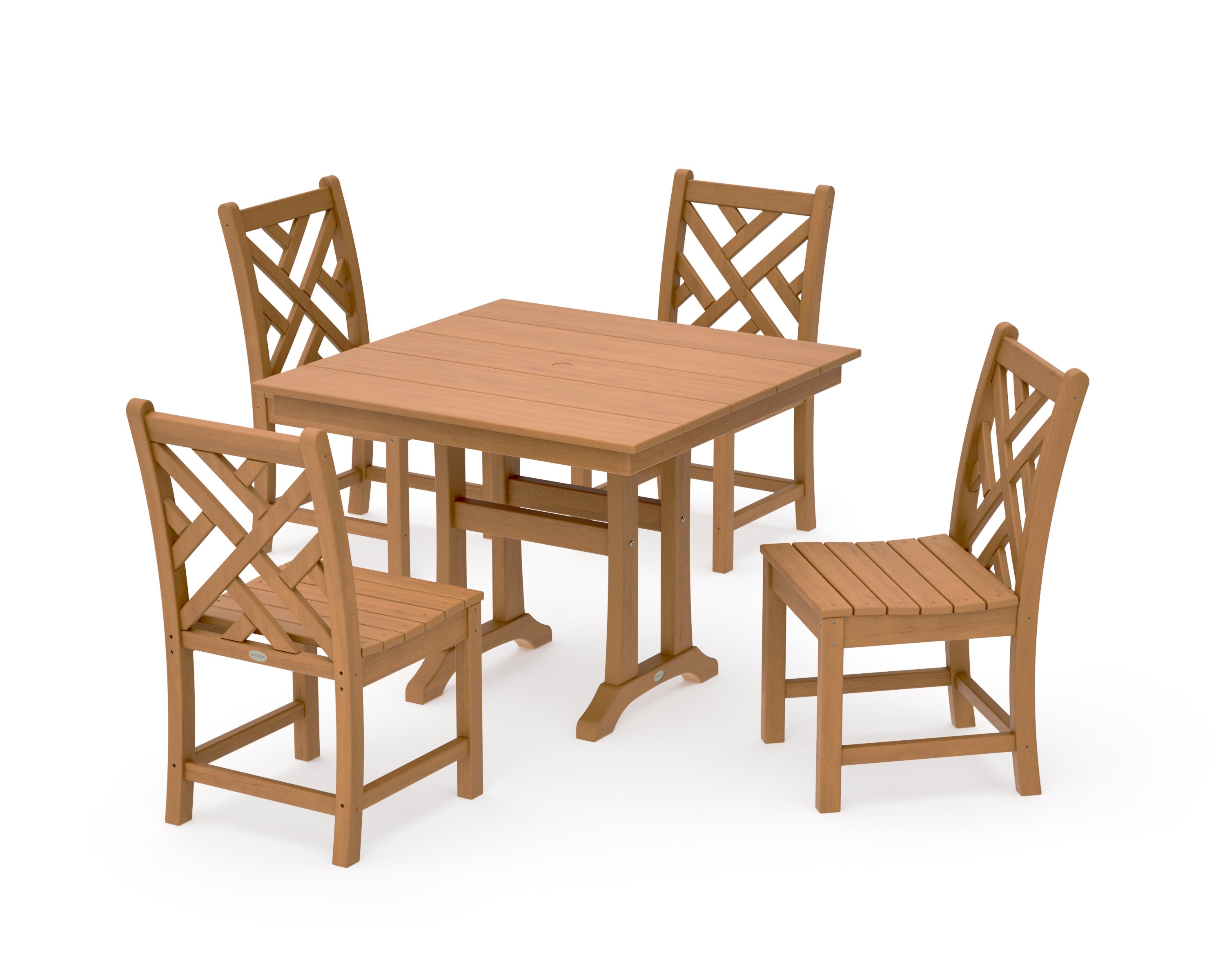 Chippendale 5-Piece Farmhouse Trestle Side Chair Dining Set in Natural
