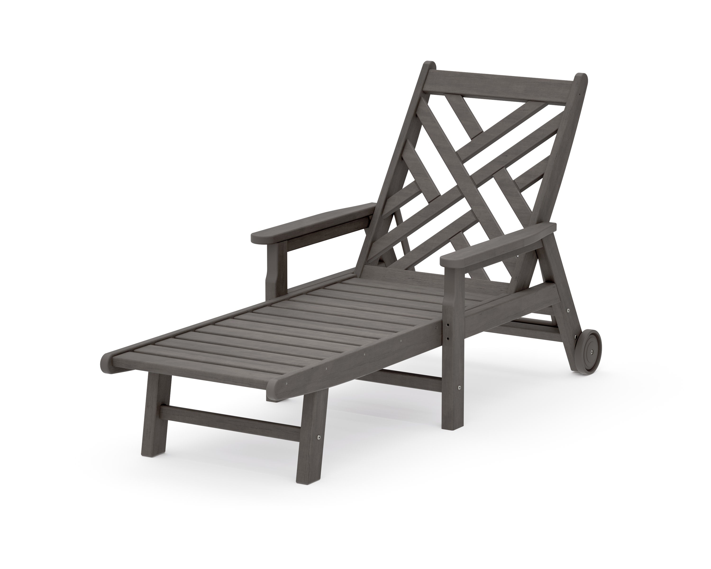 Chippendale Chaise with Arms and Wheels in Driftwood