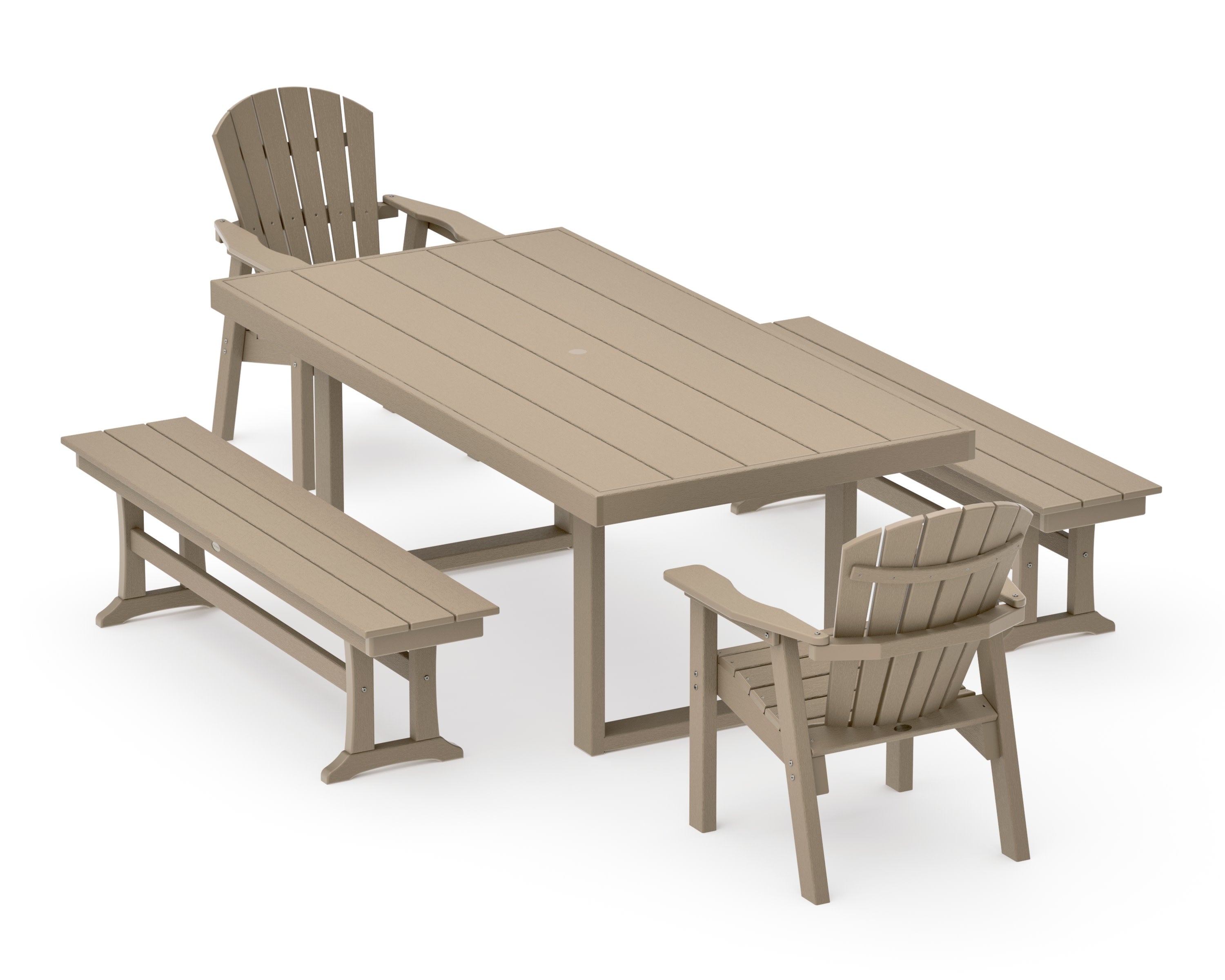 Seashell 5-Piece Dining Set with Benches in Vintage Sahara