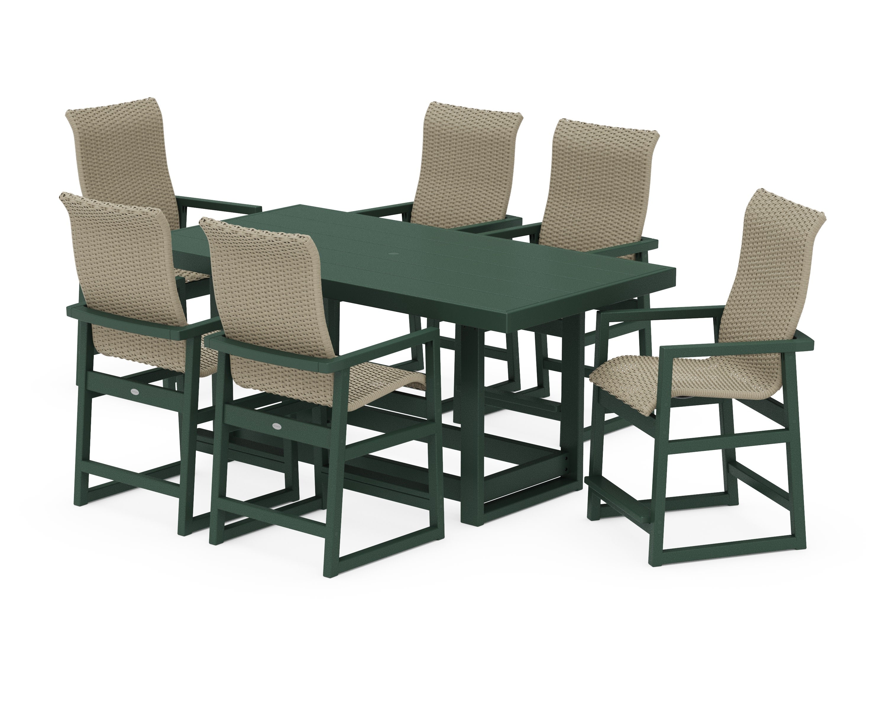 EDGE Woven Highback Arm Chair 7-Piece Counter Set in Green / Dune Grass