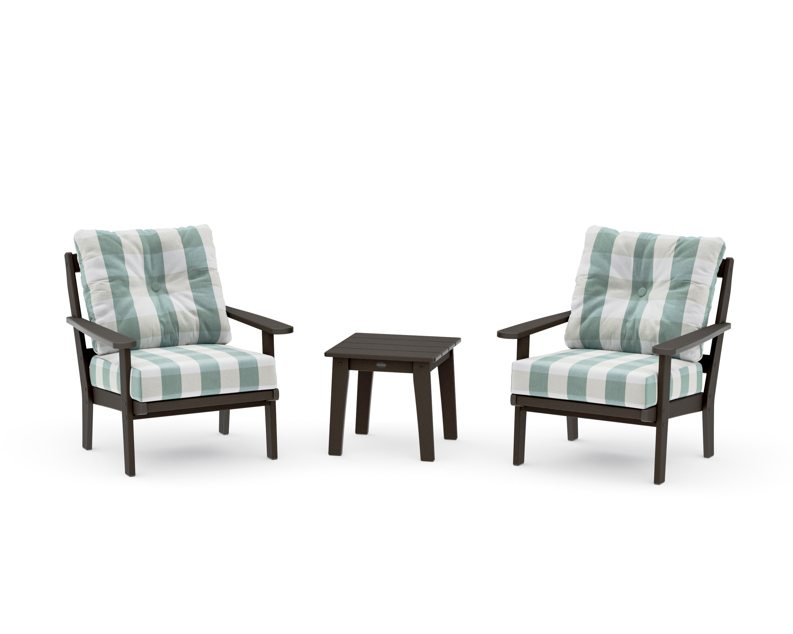 Mission 3-Piece Deep Seating Set in Vintage Coffee / Buffalo Plaid Glacier Spa