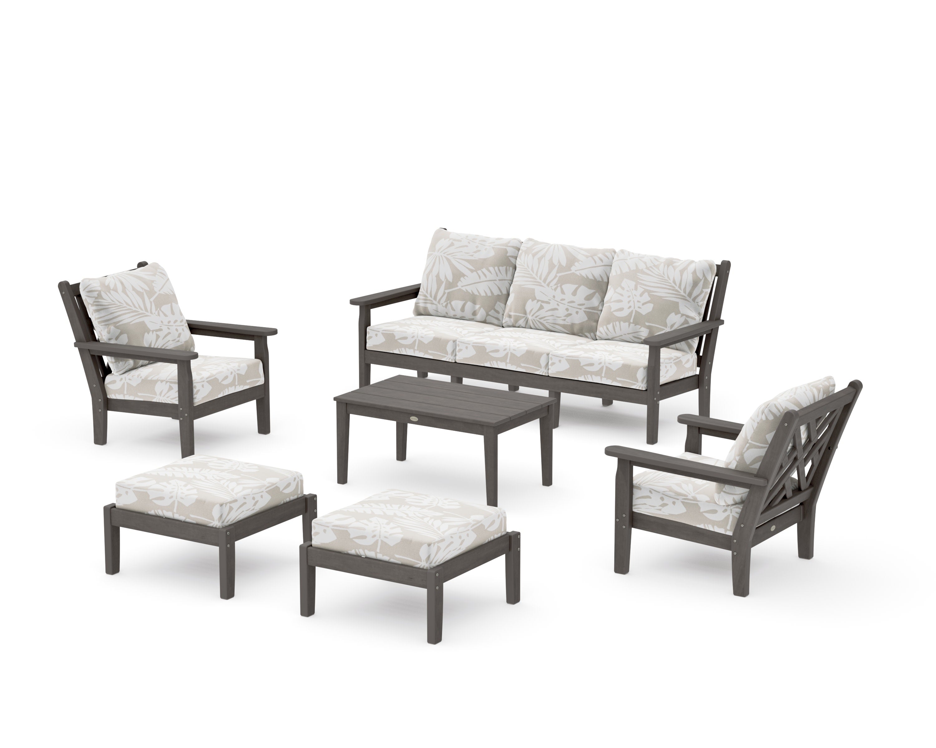 Chippendale 6-Piece Lounge Sofa Set in Driftwood / Leaf Dune Burlap