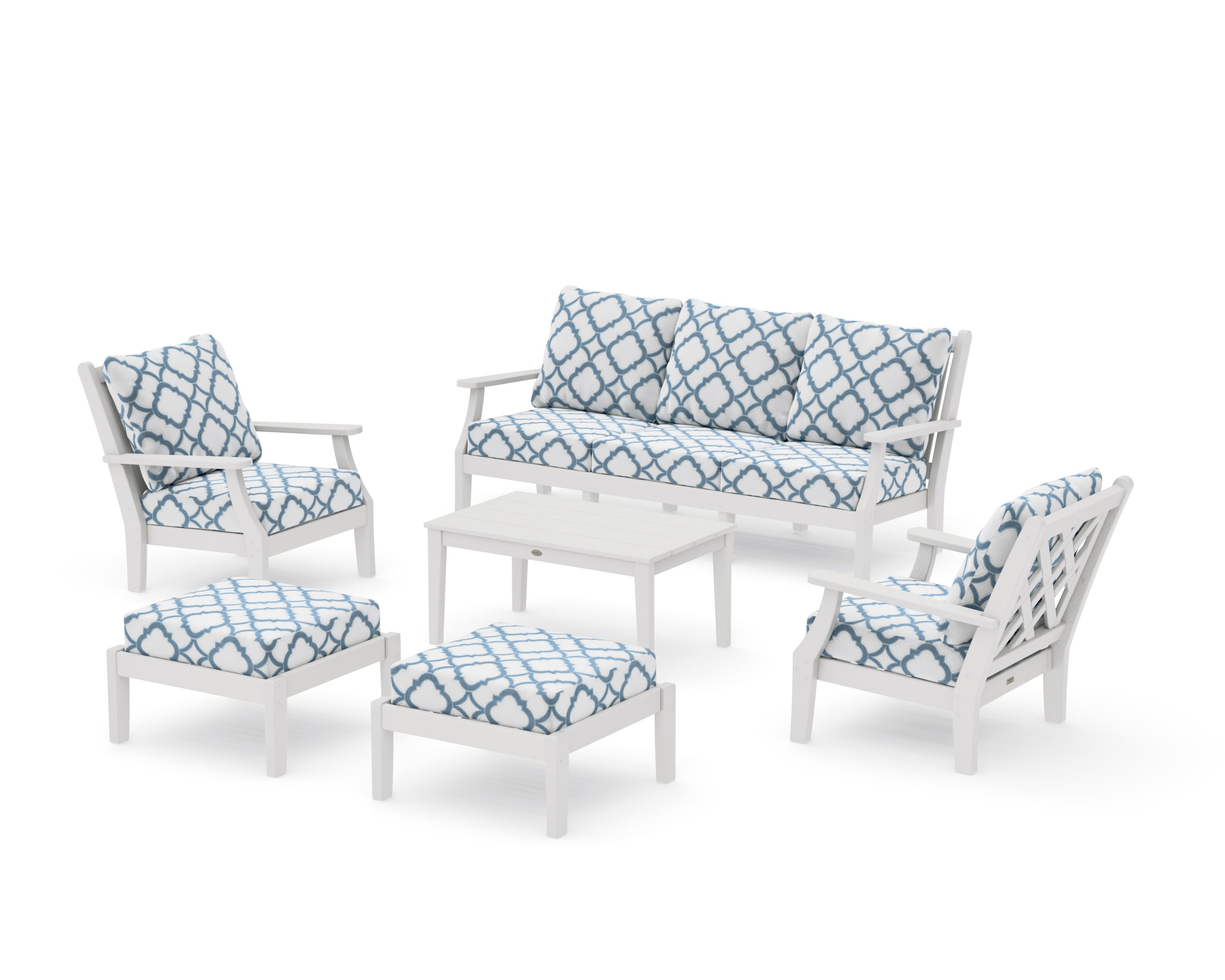 Wovendale 6-Piece Lounge Sofa Set in Vintage White / Trellis Sky Blue