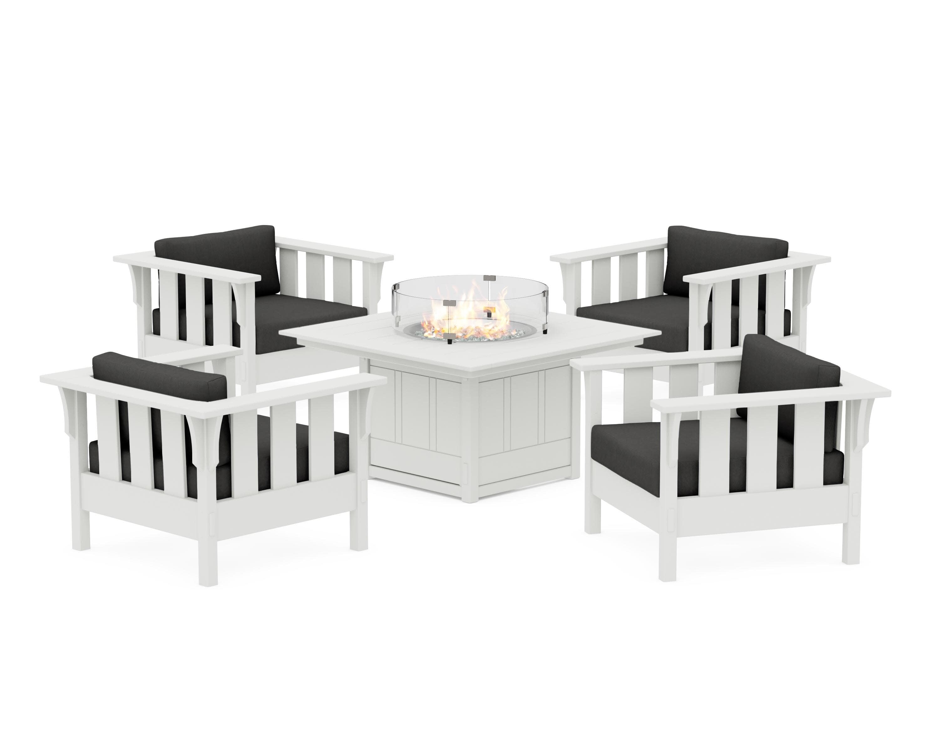 Acadia 5-Piece Deep Seating Set with Fire Pit Table in White / Spectrum Carbon