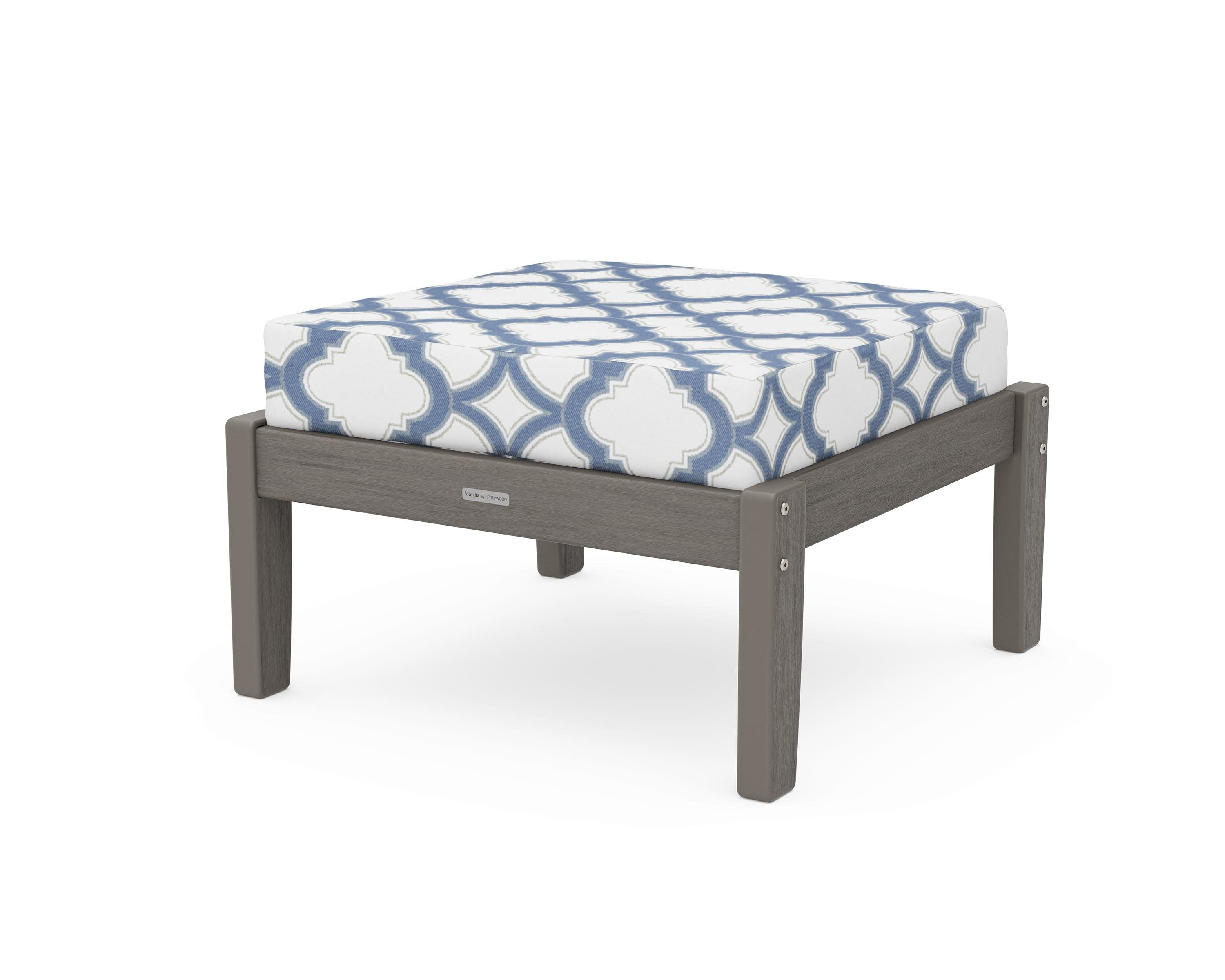 Chinoiserie Deep Seating Ottoman in Driftwood / Trellis Sky Blue