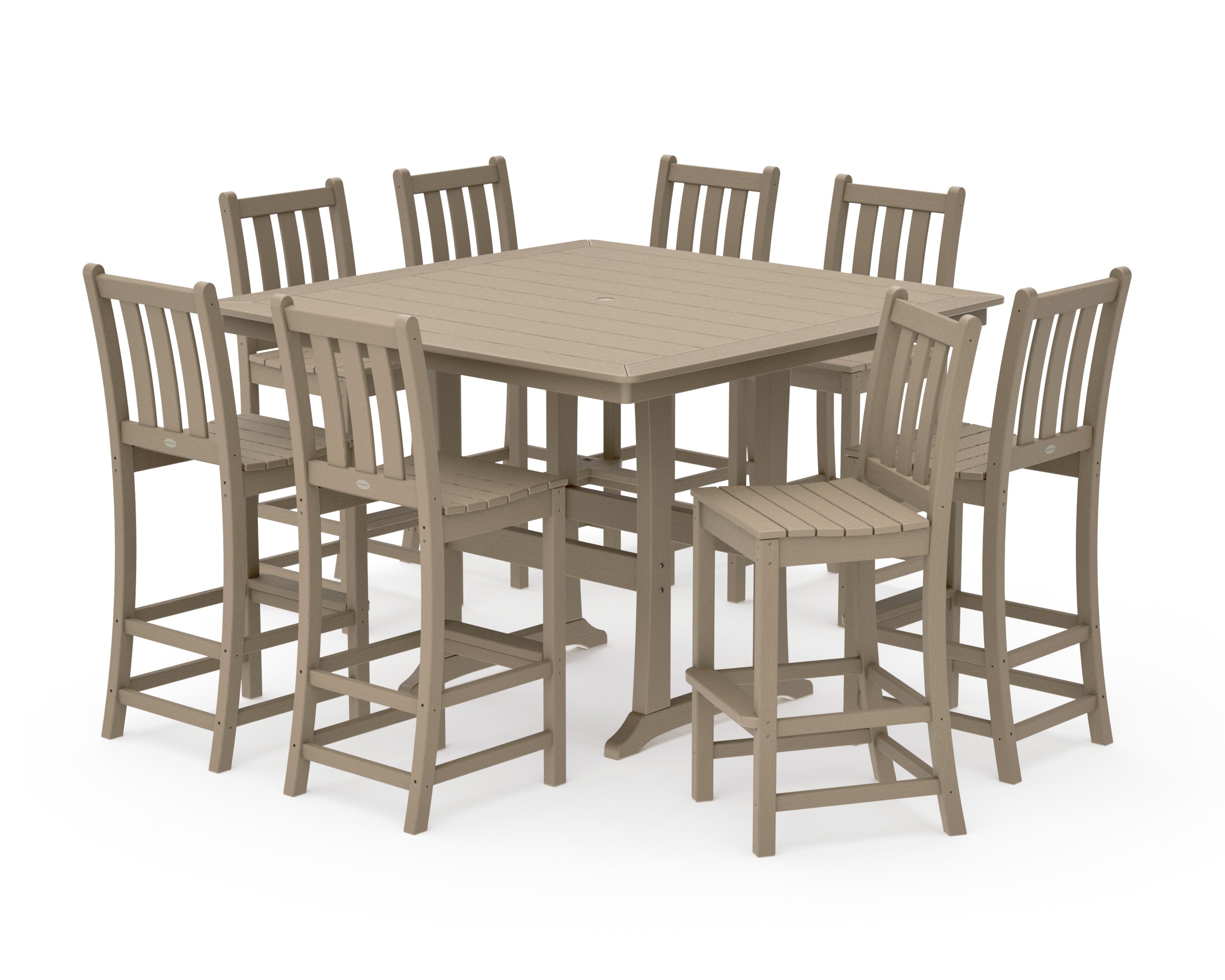 Traditional Garden 9-Piece Nautical Trestle Bar Set in Vintage Sahara