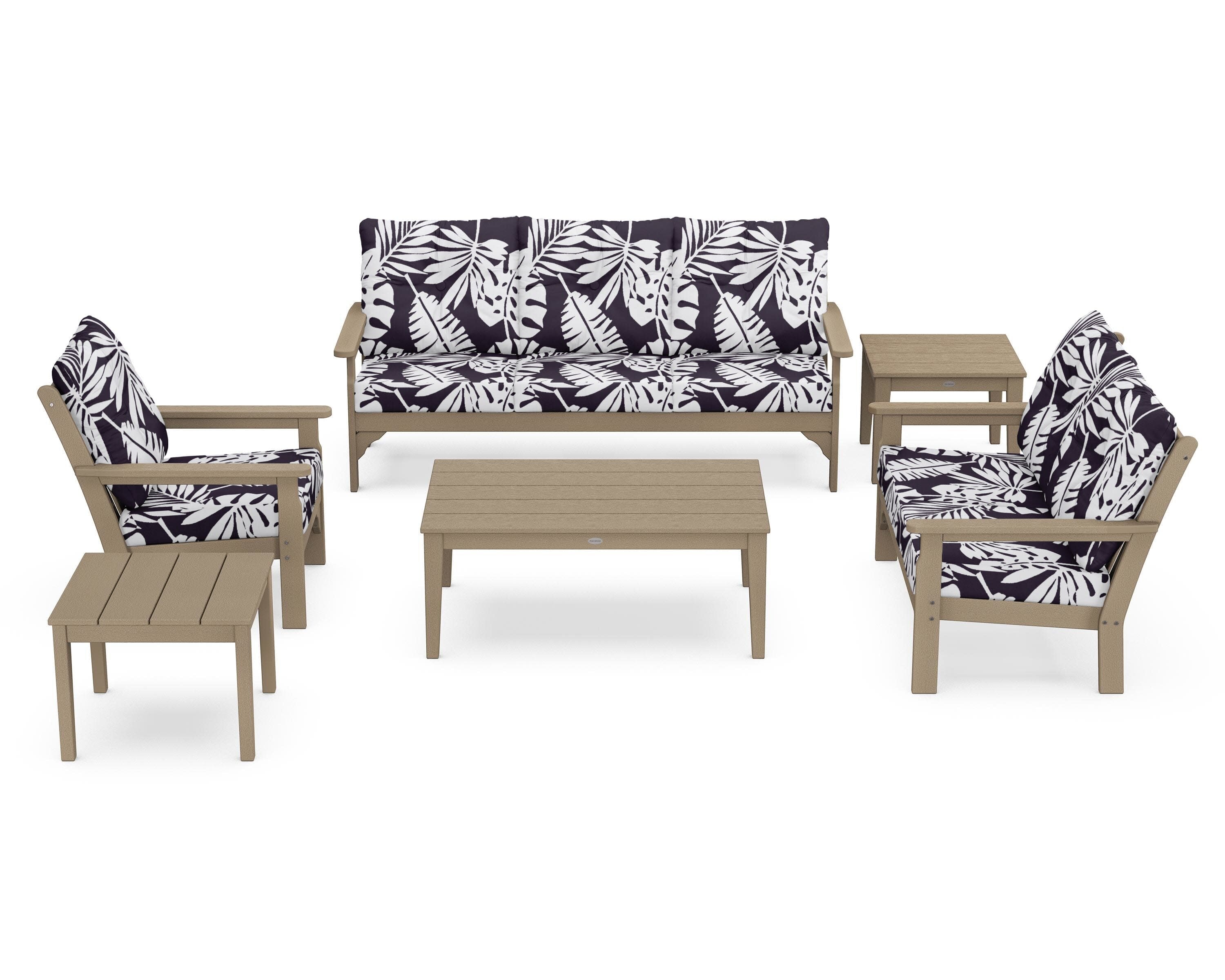 Vineyard 6-Piece Deep Seating Set in Vintage Sahara / Leaf Navy