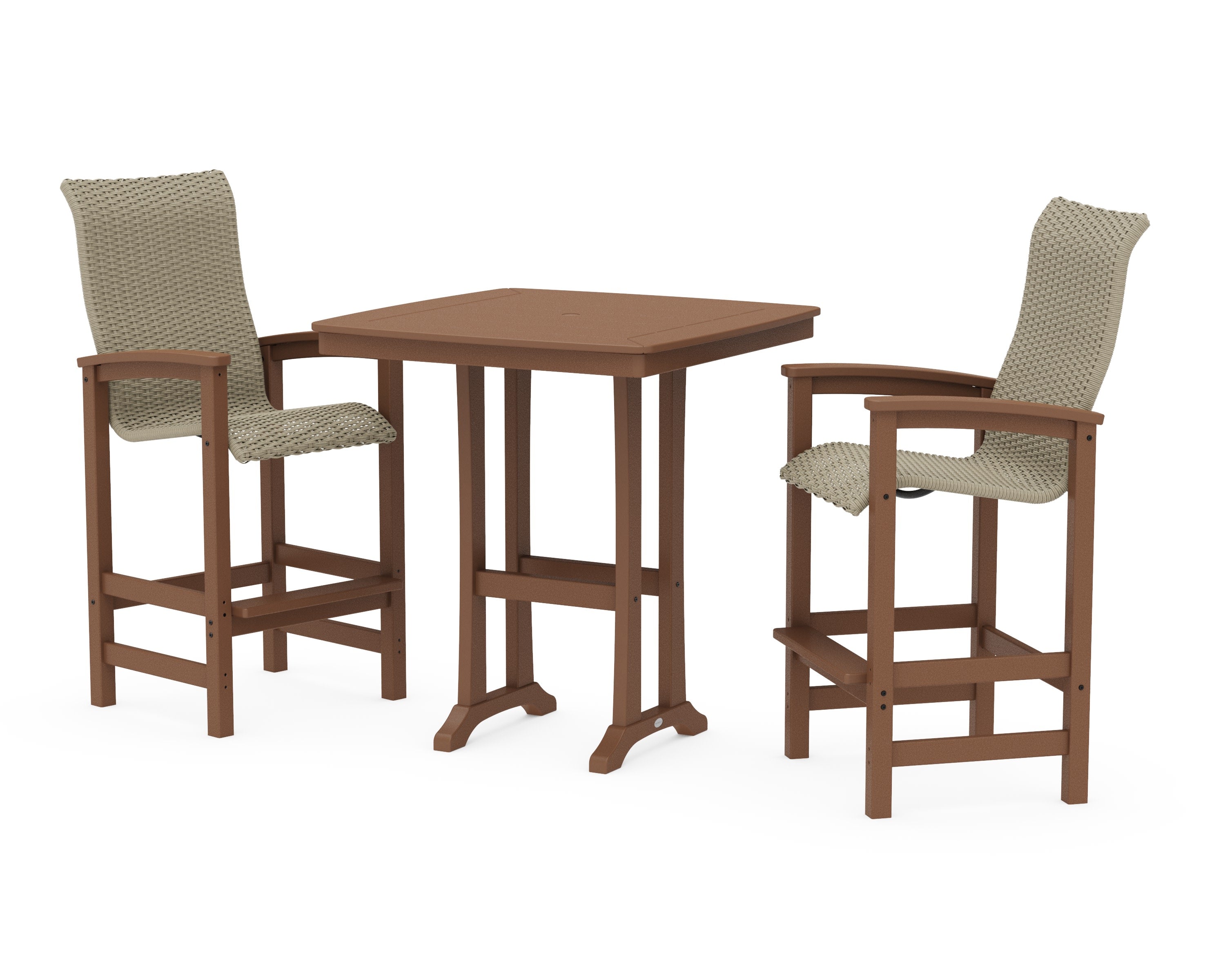 Coastal Woven High-Back 3-Piece Bar Set in Teak / Dune Grass