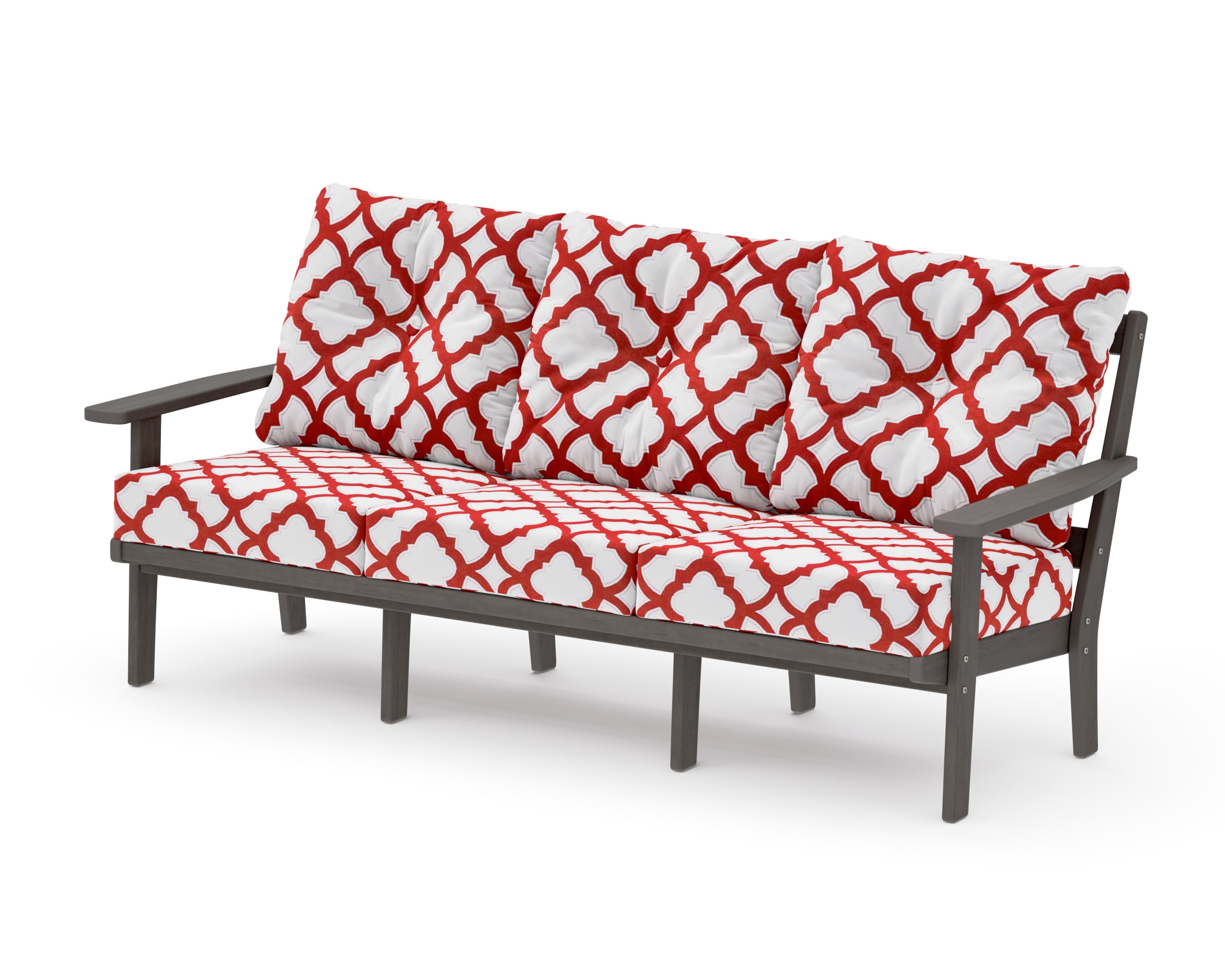 PrairieDeep Seating Sofa in Driftwood / Trellis Crimson