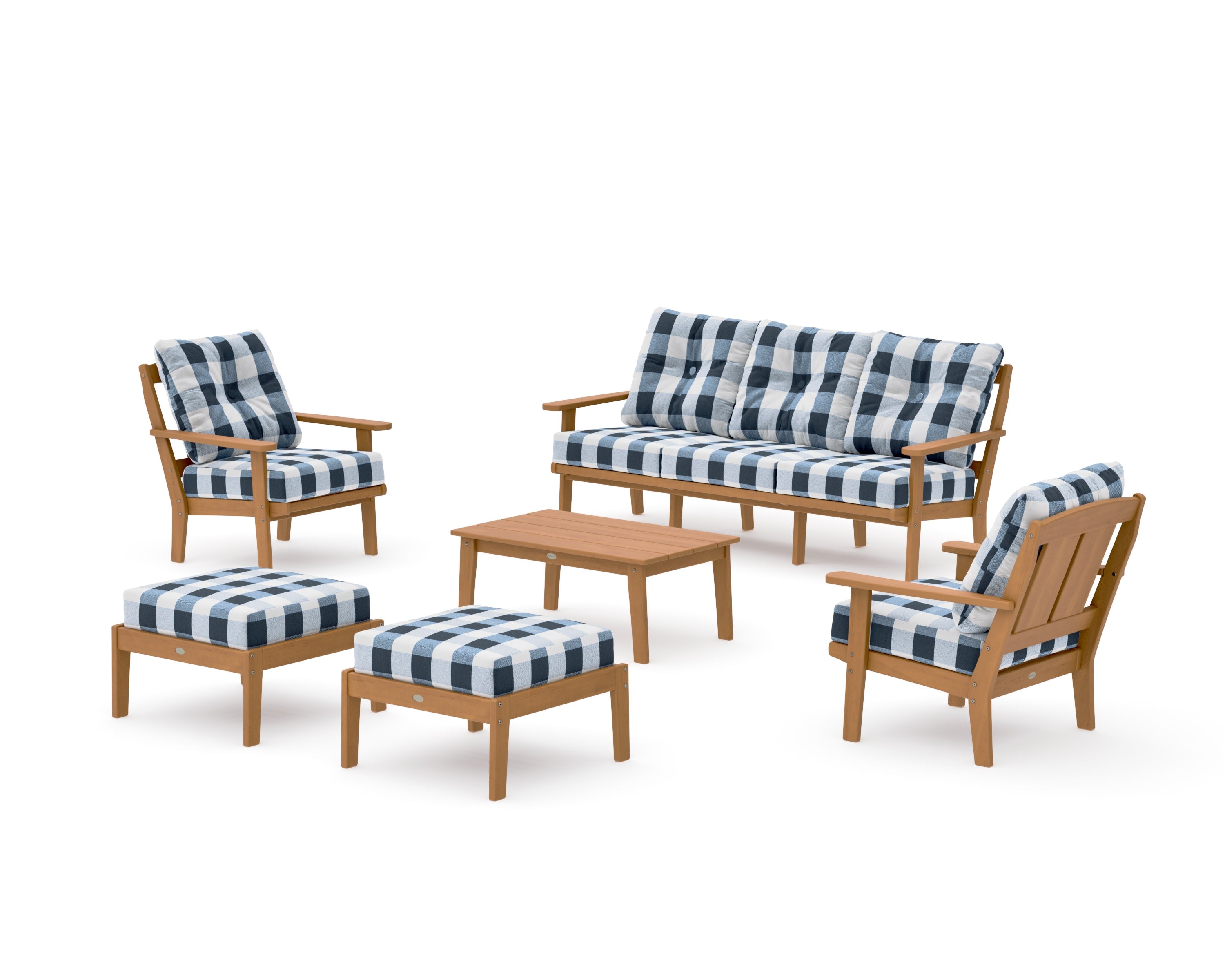 Mission 6-Piece Lounge Sofa Set in Natural / Buffalo Plaid Marine Indigo