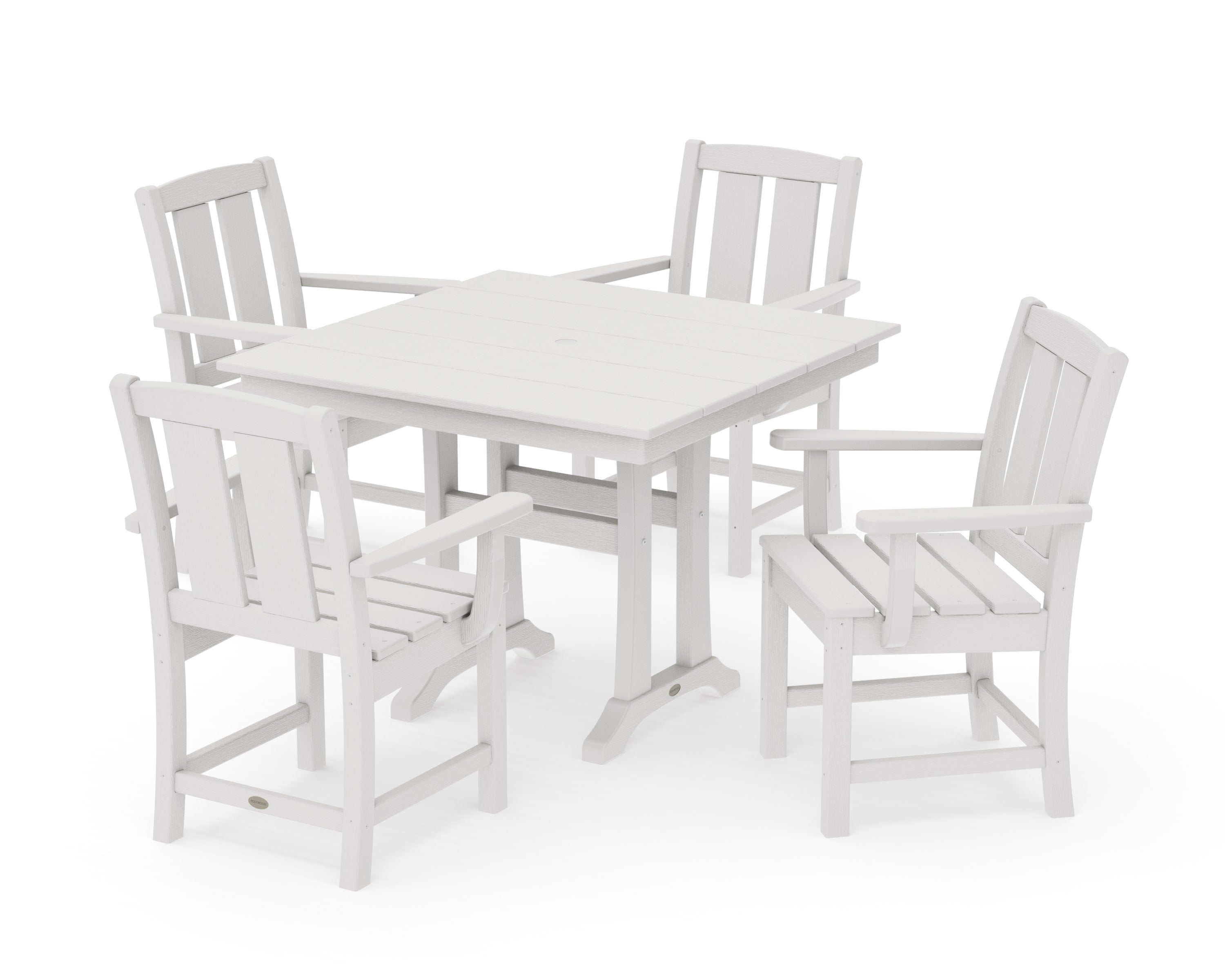 Mission 5-Piece Farmhouse Dining Set with Trestle Legs in Vintage White