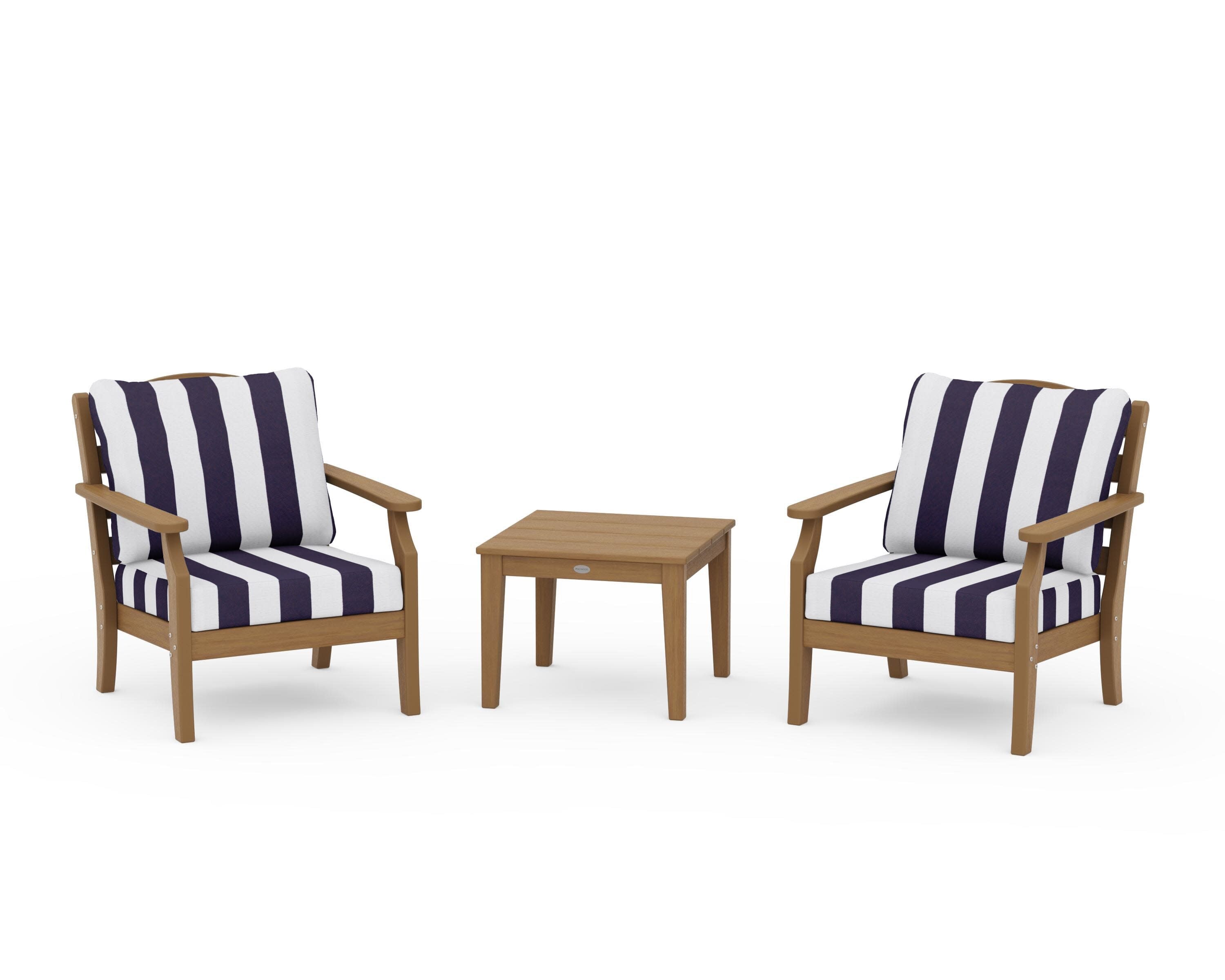 Savannah 3-Piece Deep Seating Set in Natural / Cabana Stripe Navy