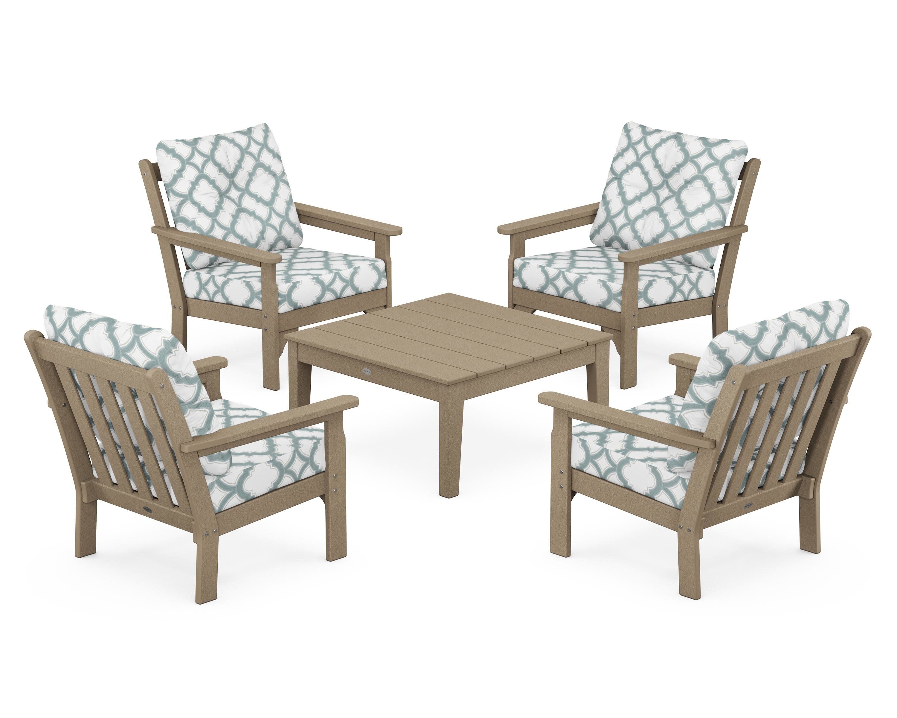 Vineyard 5-Piece Deep Seating Conversation Set in Vintage Sahara / Trellis Glacier Spa
