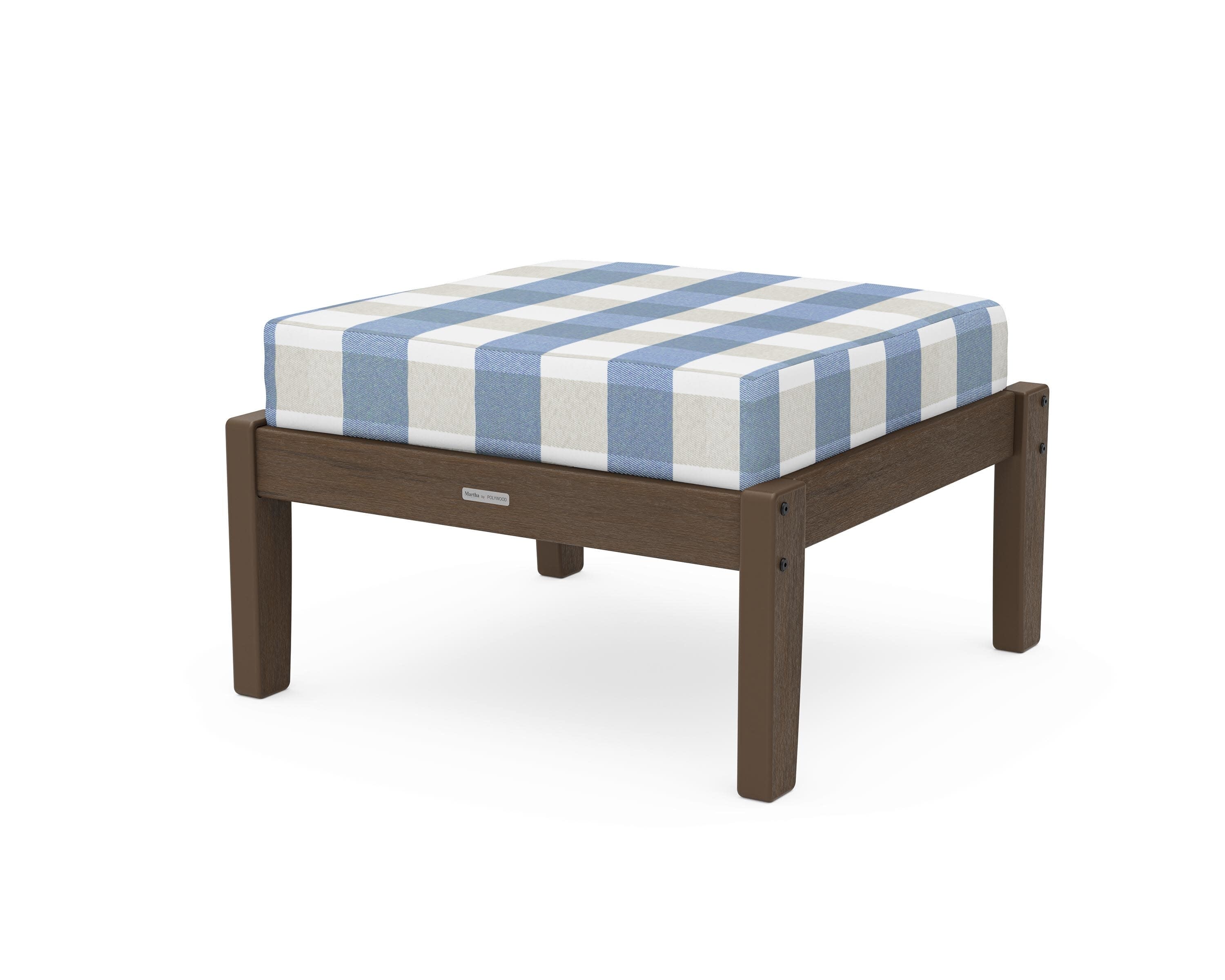Chinoiserie Deep Seating Ottoman in Kona / Buffalo Plaid Sky Blue