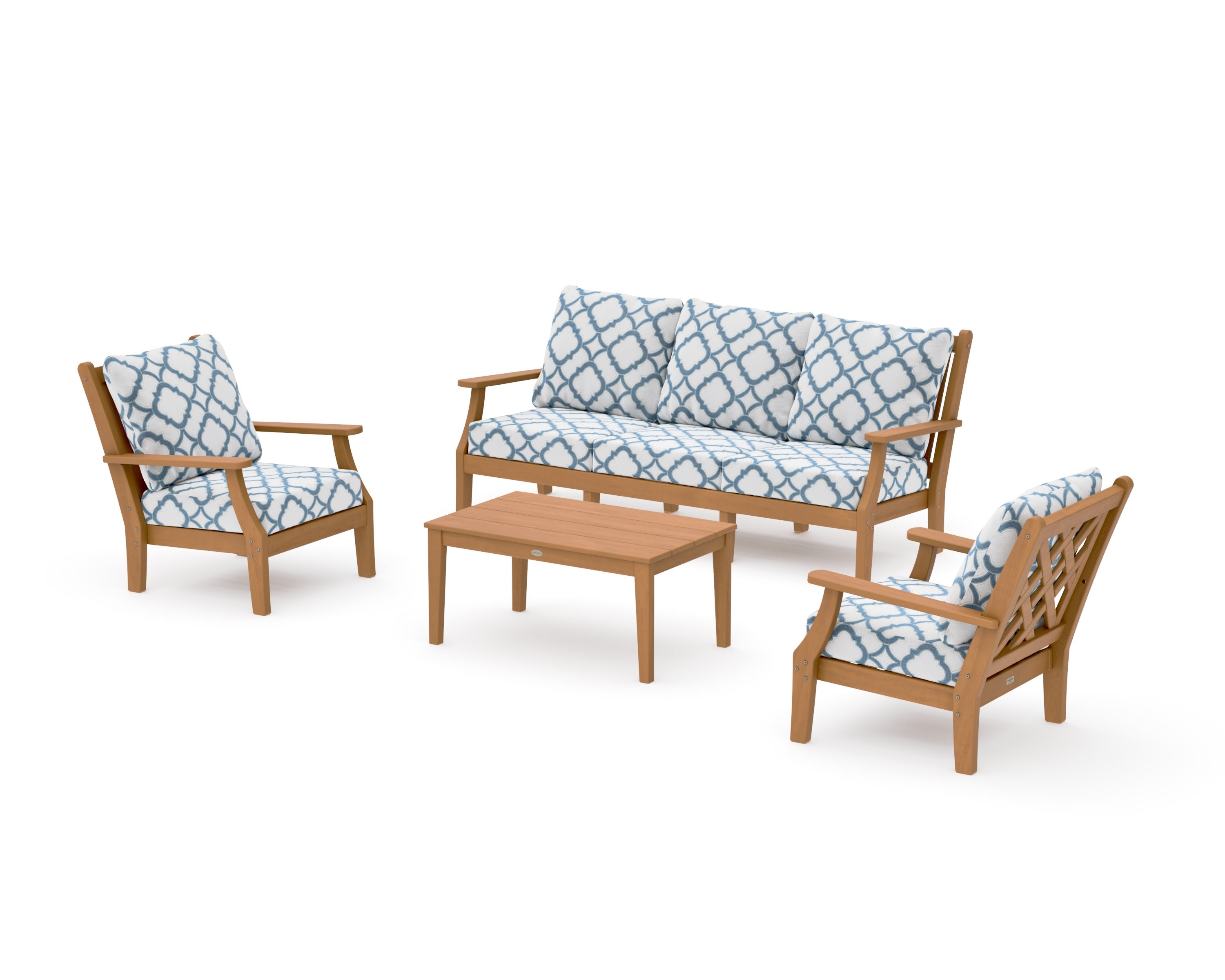 Wovendale 4-Piece Deep Seating Set with Sofa in Natural / Trellis Sky Blue