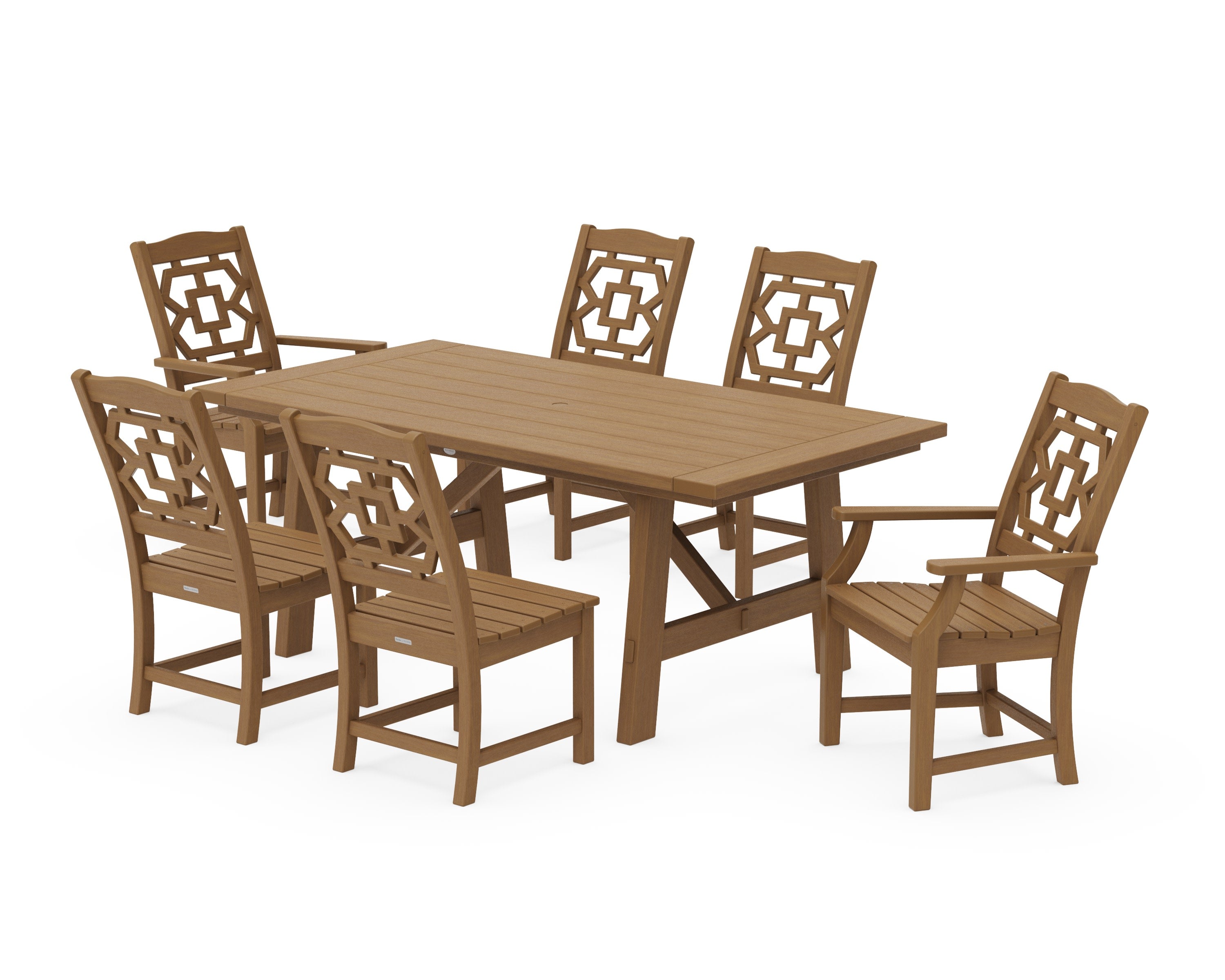 Chinoiserie 7-Piece Rustic Farmhouse Dining Set in Natural