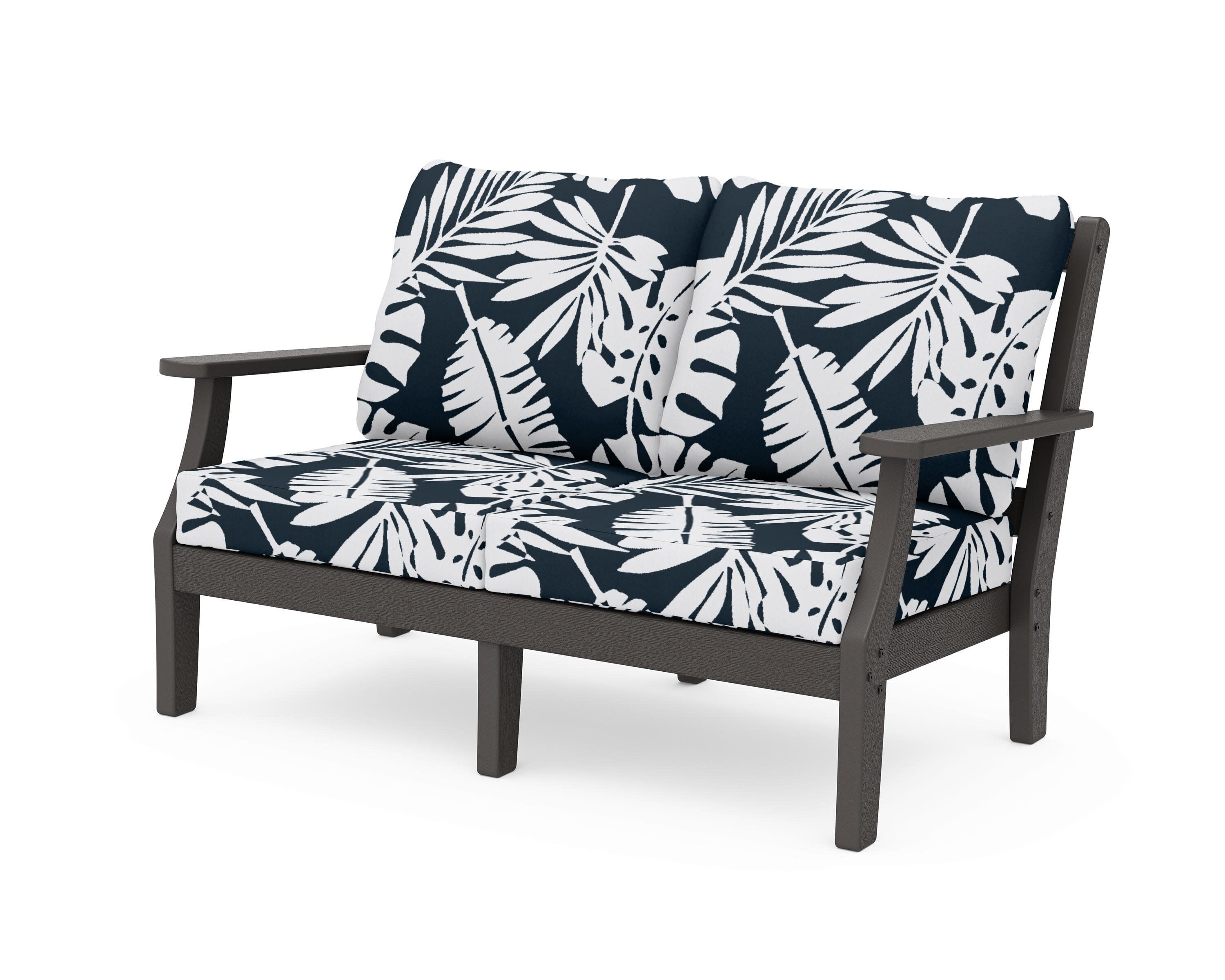 Chinoiserie Deep Seating Loveseat in Vintage Coffee / Leaf Marine Indigo