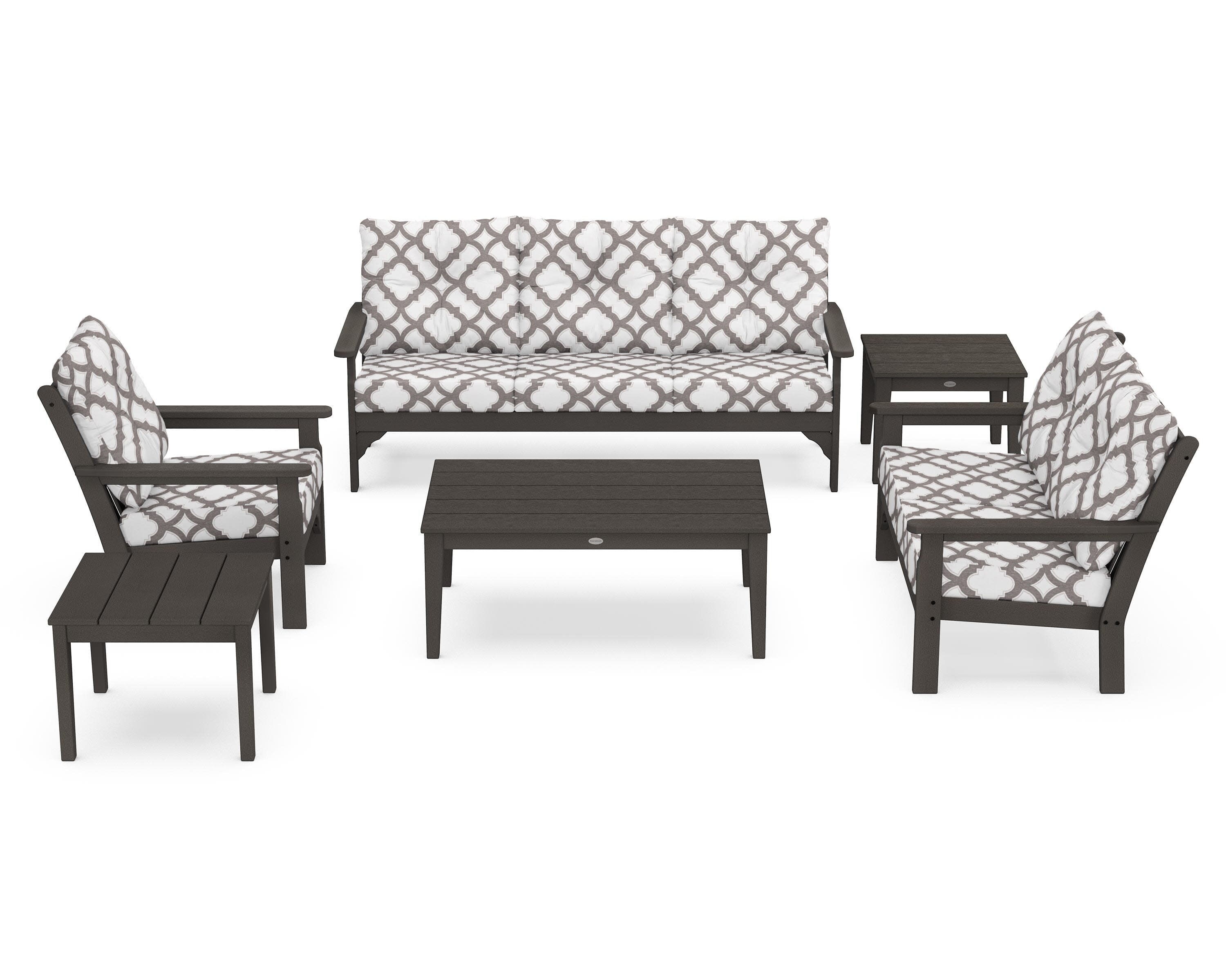 Vineyard 6-Piece Deep Seating Set in Vintage Coffee / Trellis Grey Mist
