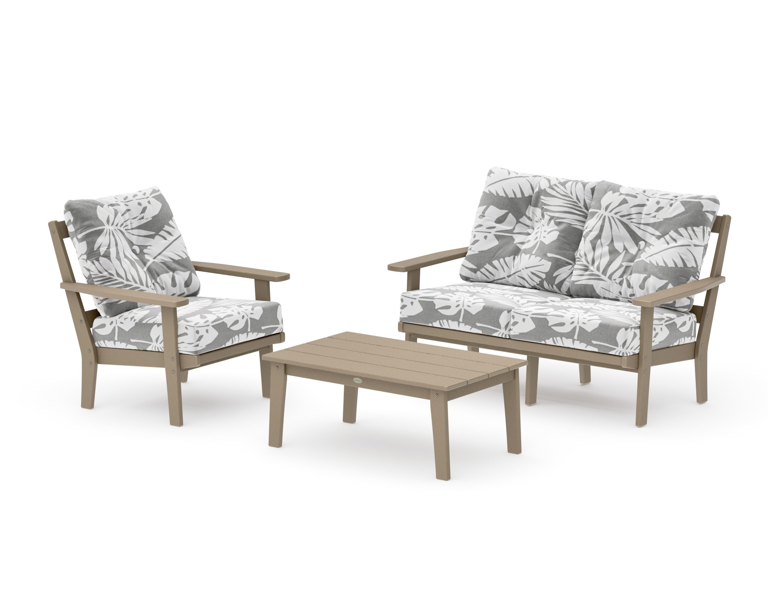Prairie 3-Piece Deep Seating Set with Loveseat in Vintage Sahara / Leaf Grey Mist