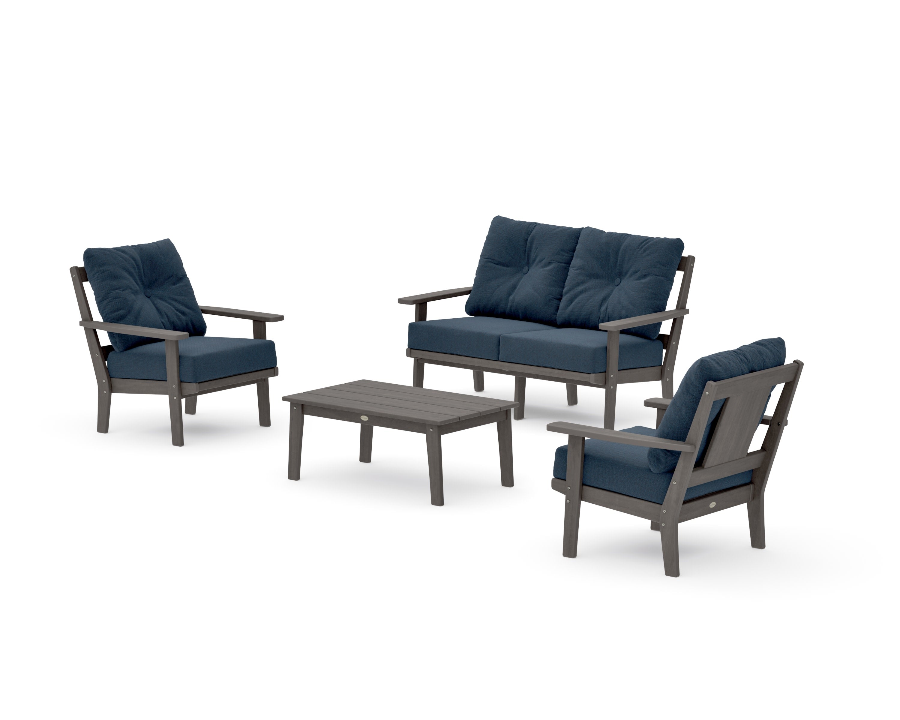 Prairie 4-Piece Deep Seating Set with Loveseat in Driftwood / Marine Indigo