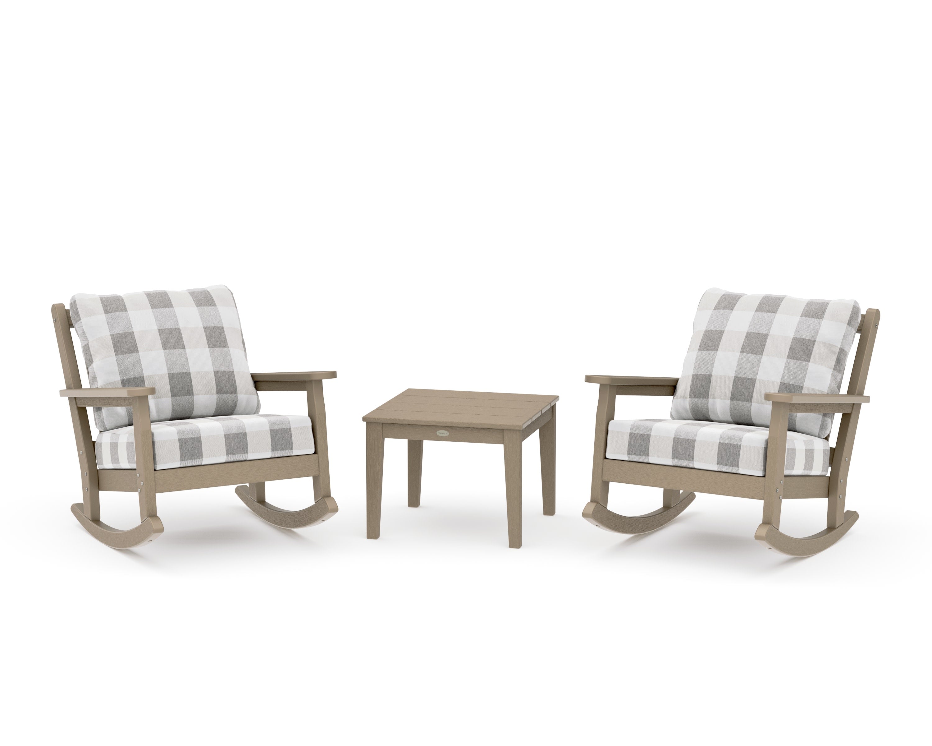Chippendale 3-Piece Deep Seating Rocker Set in Vintage Sahara / Buffalo Plaid Grey Mist