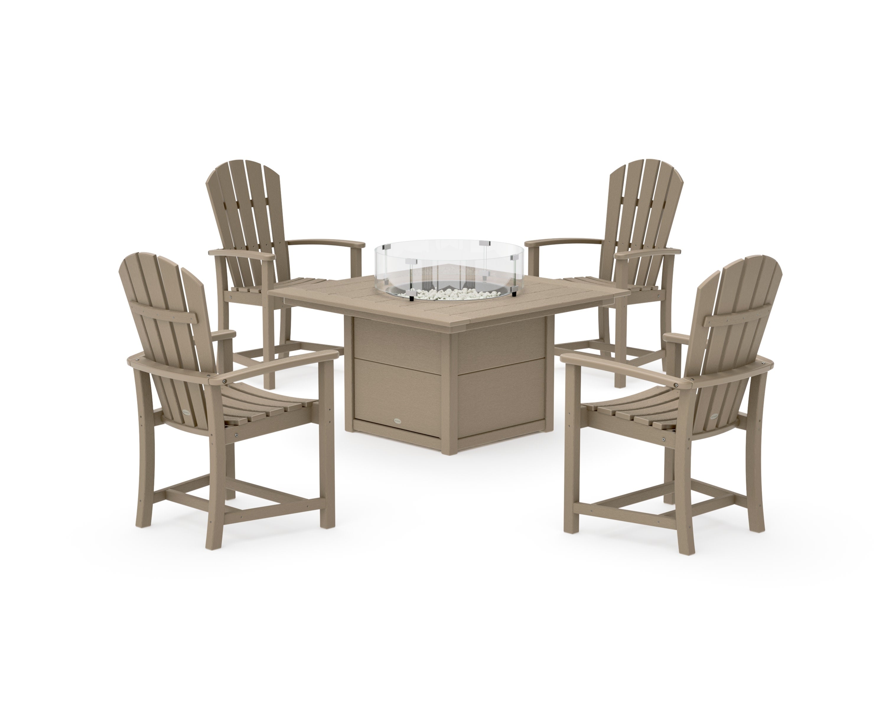 Palm Coast 4-Piece Upright Adirondack Conversation Set with Fire Pit Table in Vintage Sahara