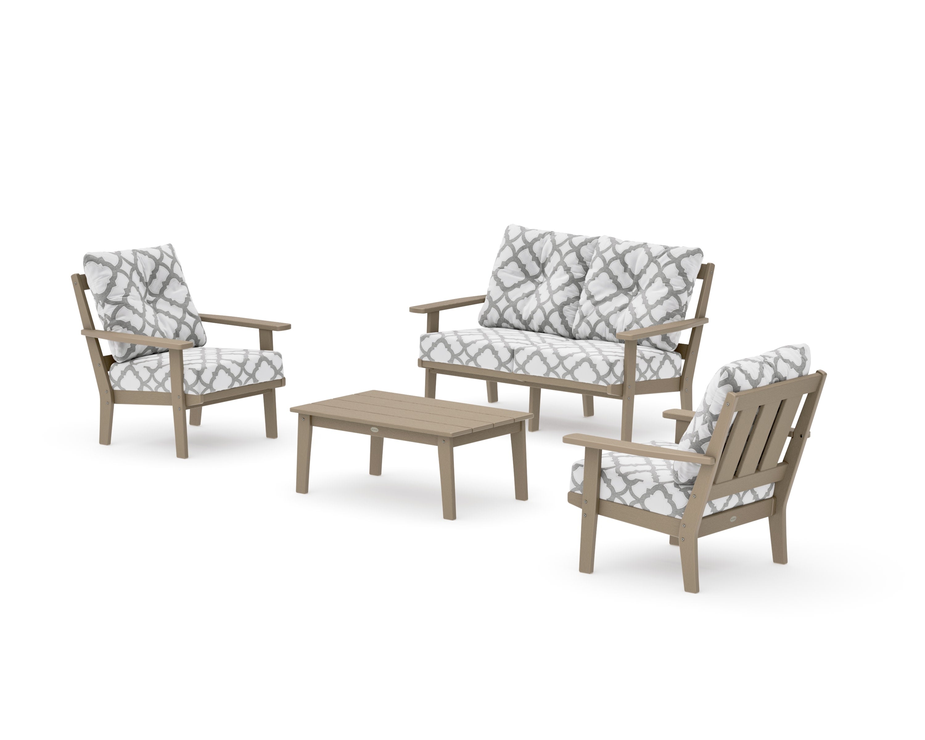 Oxford 4-Piece Deep Seating Set with Loveseat in Vintage Sahara / Trellis Grey Mist