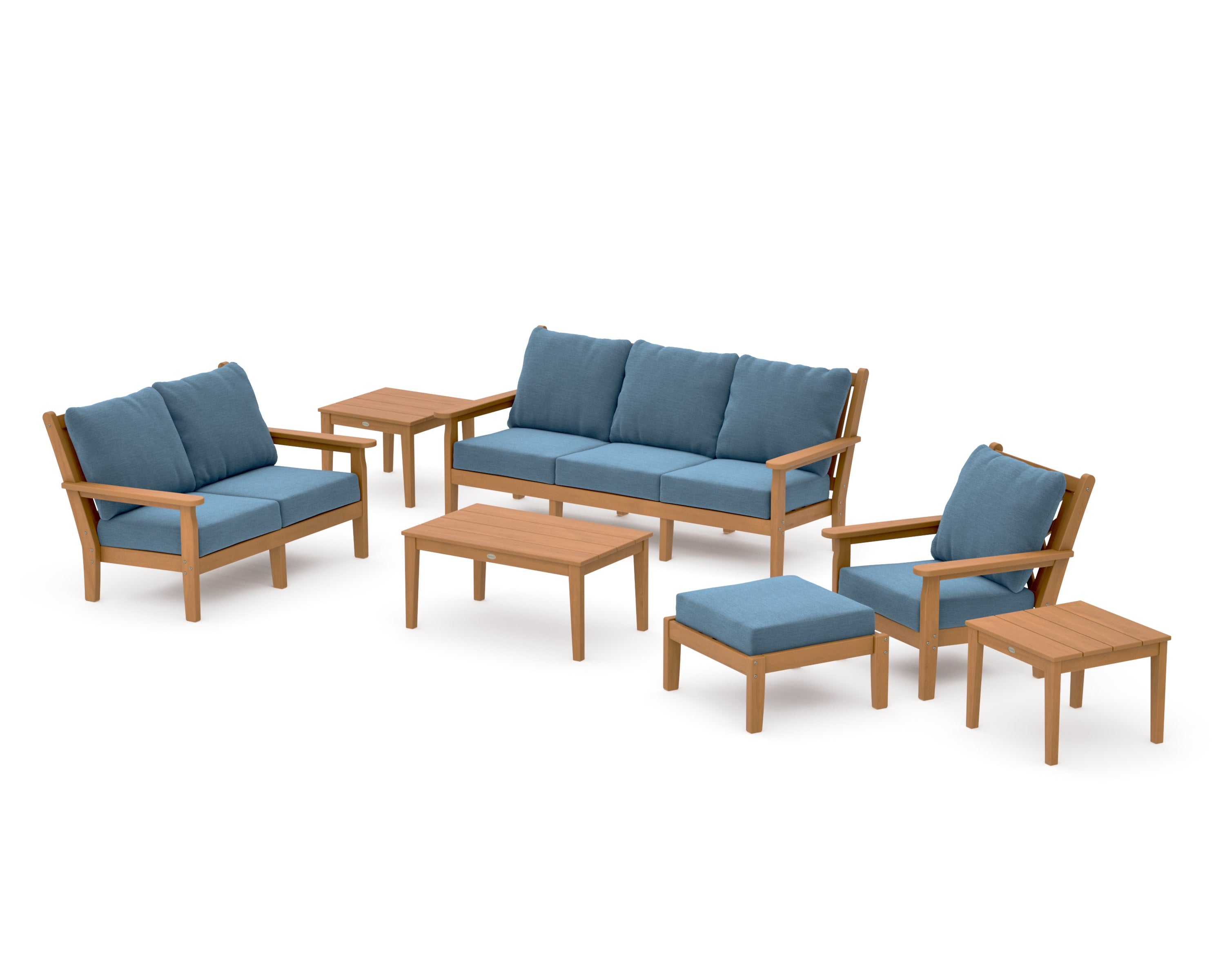 Chippendale 7-Piece Deep Seating Set in Natural / Sky Blue