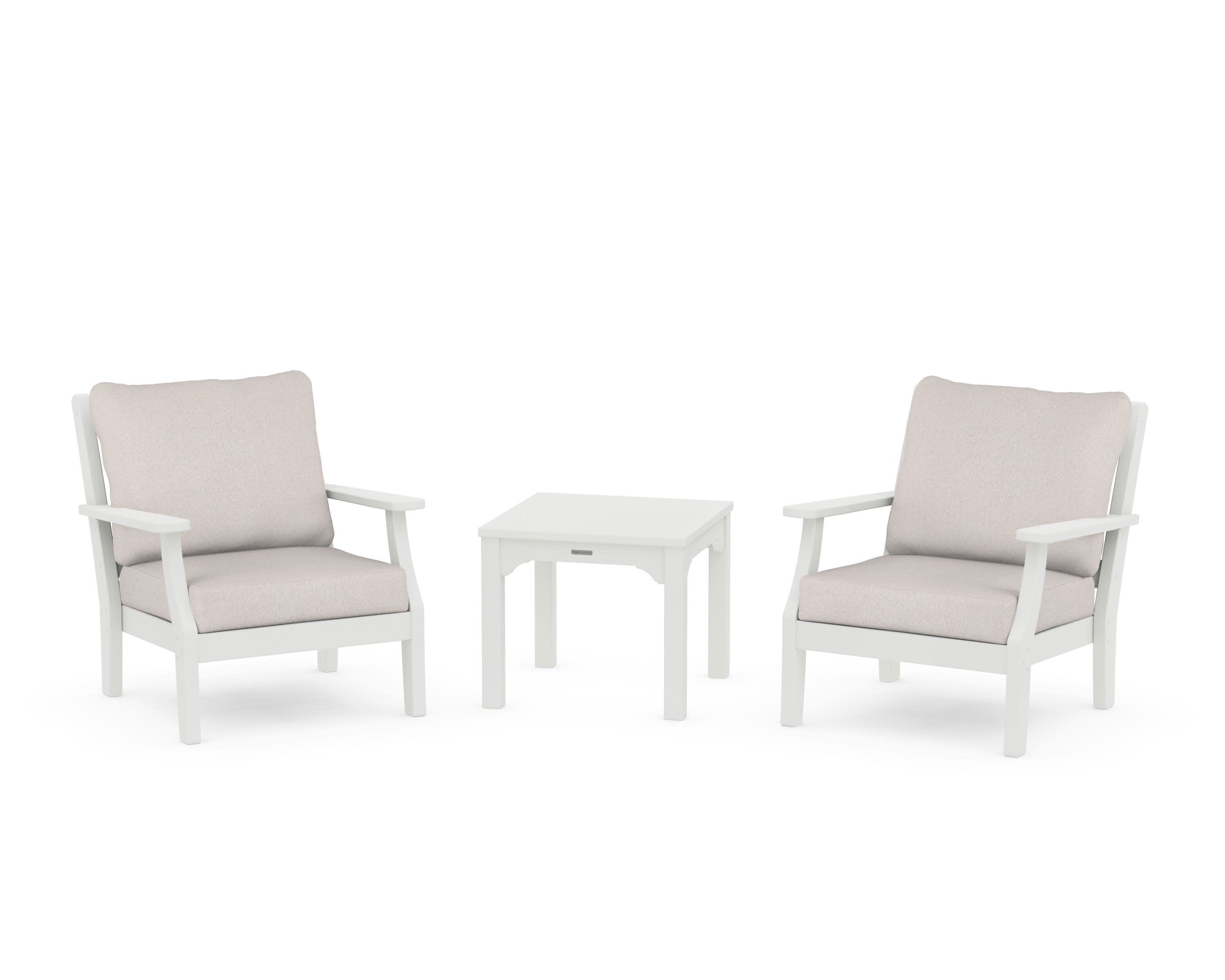 Chinoiserie 3-Piece Deep Seating Set in Vintage White / Dune Burlap
