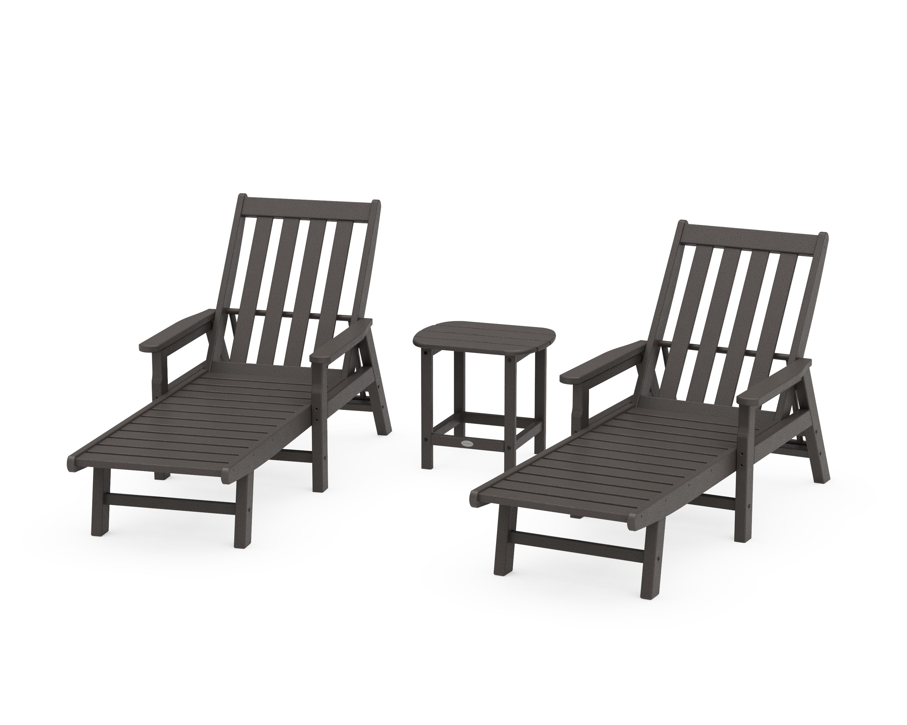 Vineyard 3-Piece Chaise with Arms Set in Vintage Coffee