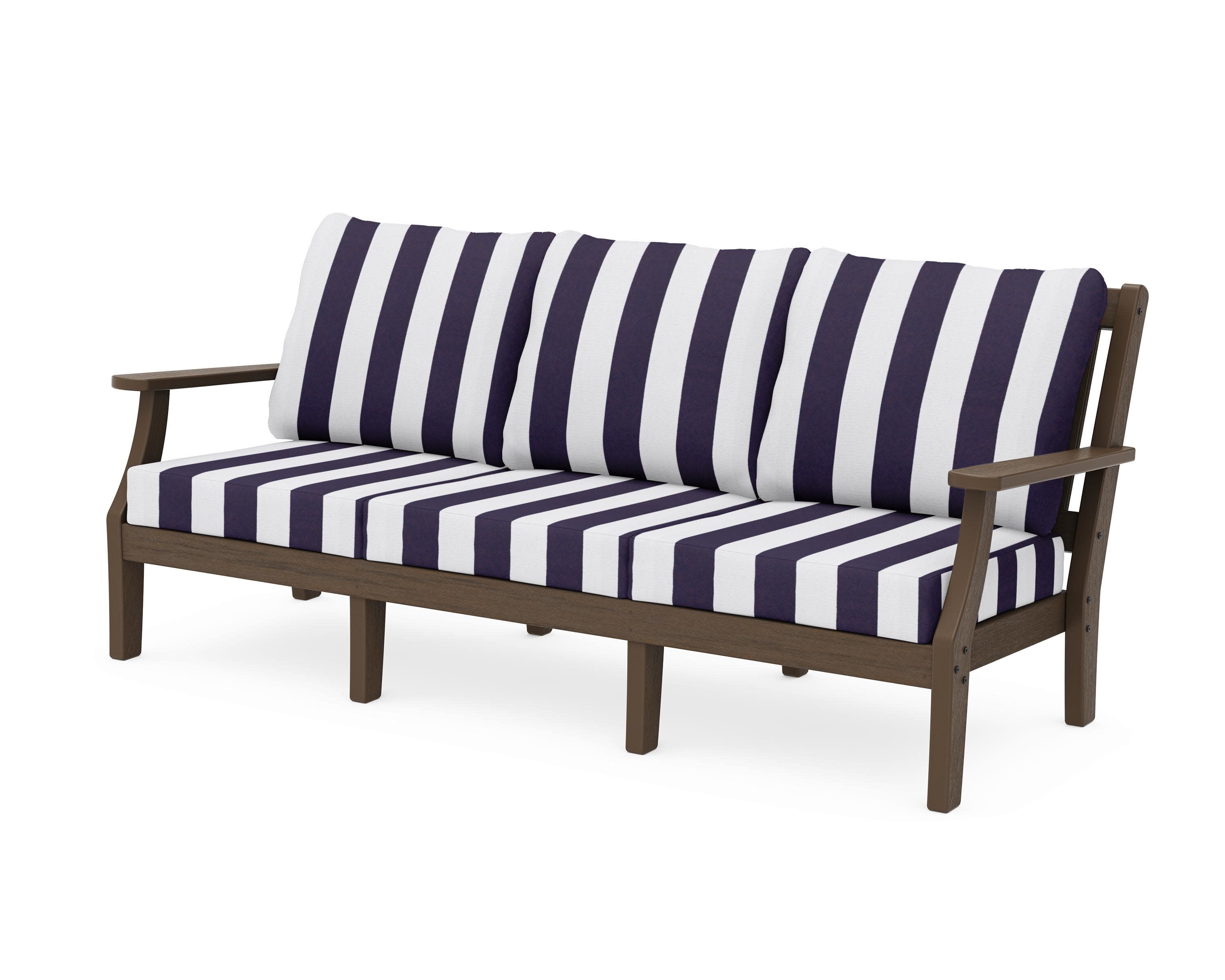 Chinoiserie Deep Seating Sofa in Kona / Cabana Stripe Navy