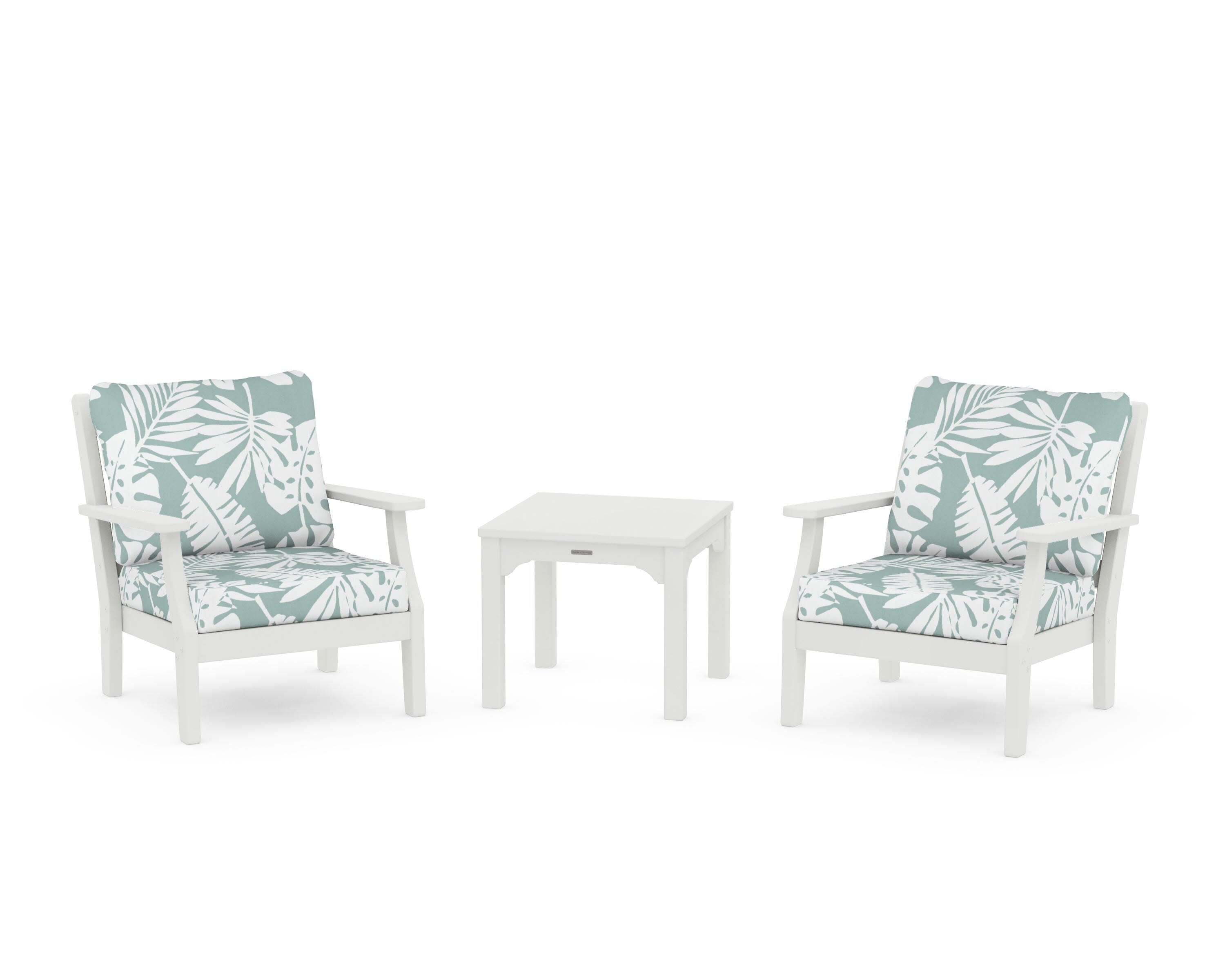 Chinoiserie 3-Piece Deep Seating Set in Vintage White / Leaf Glacier Spa