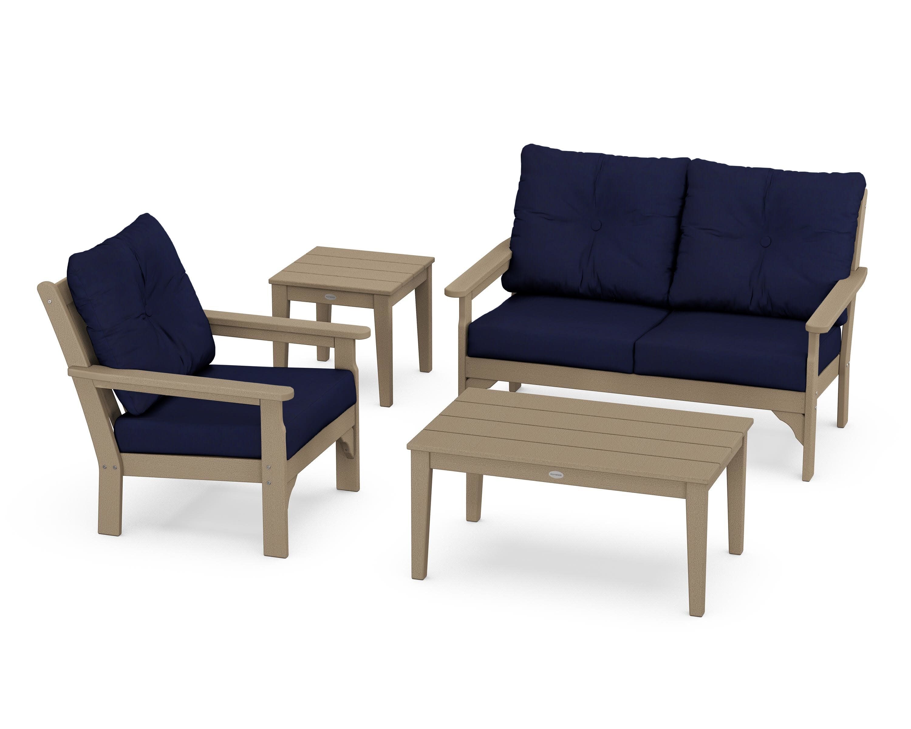 Vineyard 4-Piece Deep Seating Set in Vintage Sahara / Navy