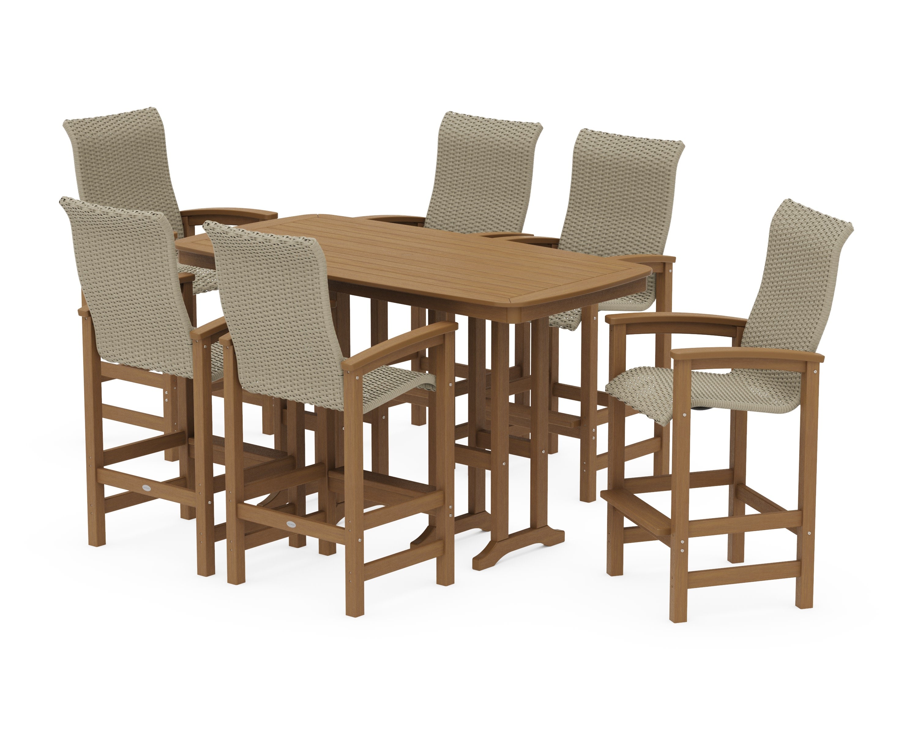 Coastal Woven High-Back Arm Chair 7-Piece Bar Set in Natural / Dune Grass