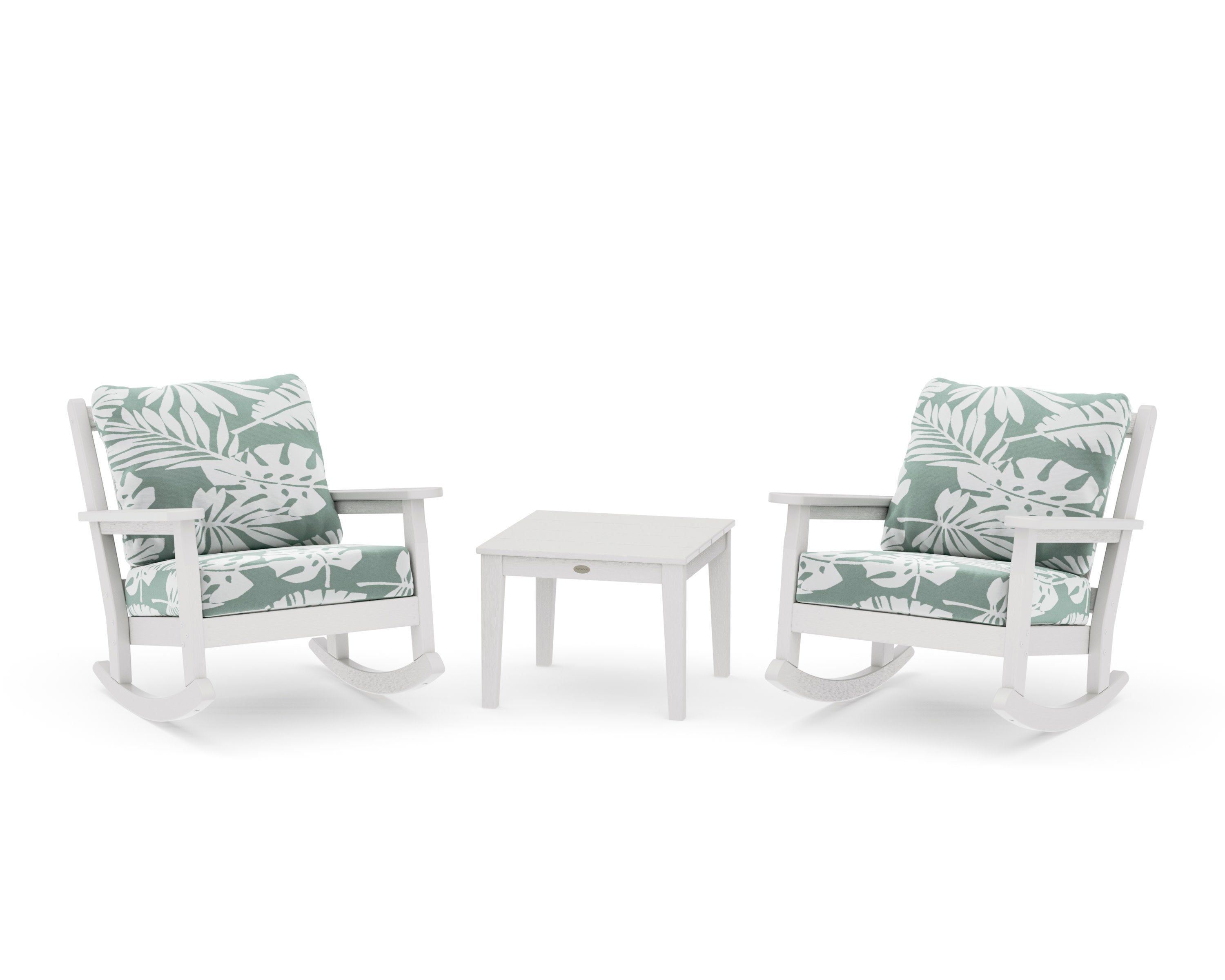 Chippendale 3-Piece Deep Seating Rocker Set in Vintage White / Leaf Glacier Spa