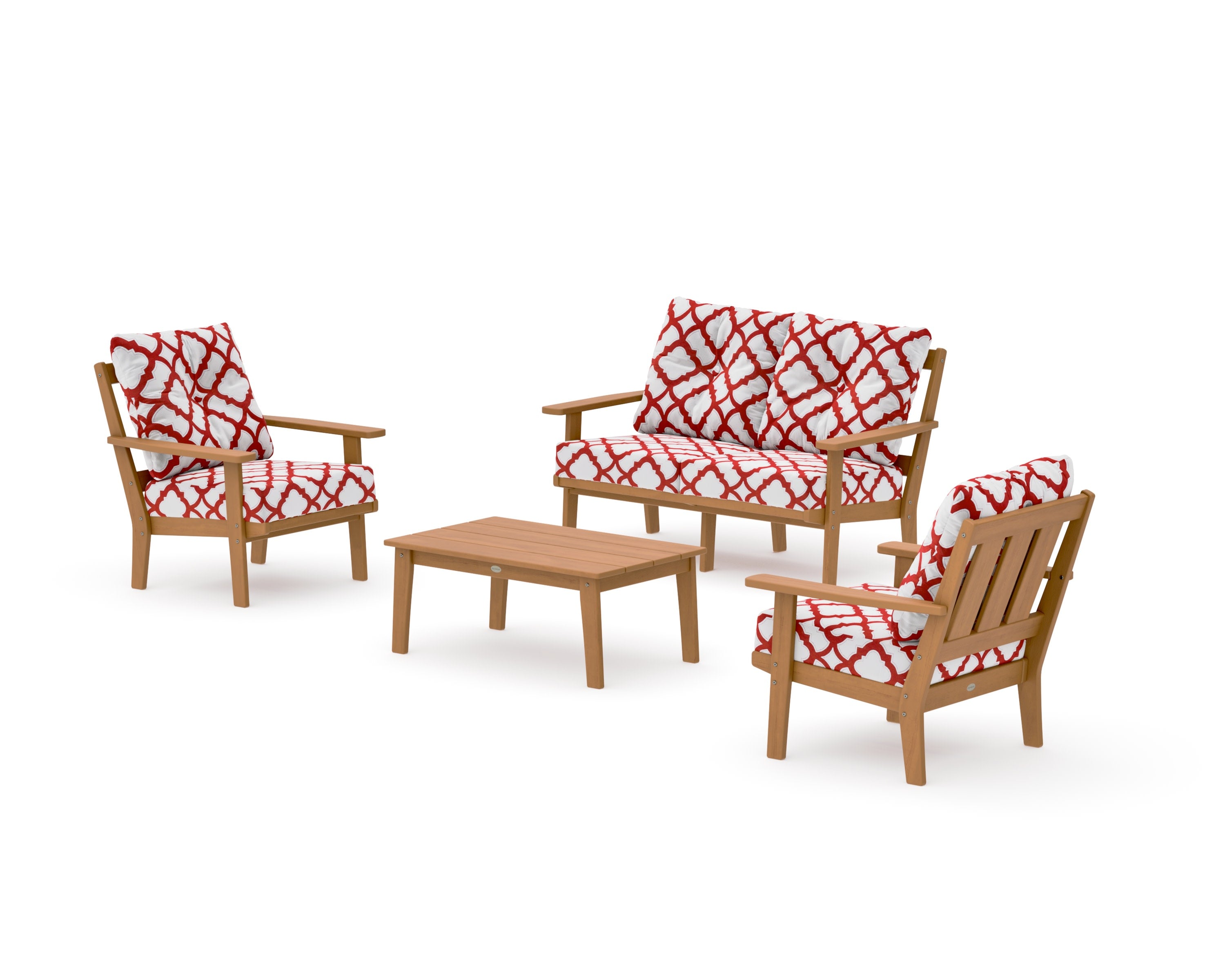 Oxford 4-Piece Deep Seating Set with Loveseat in Natural / Trellis Crimson