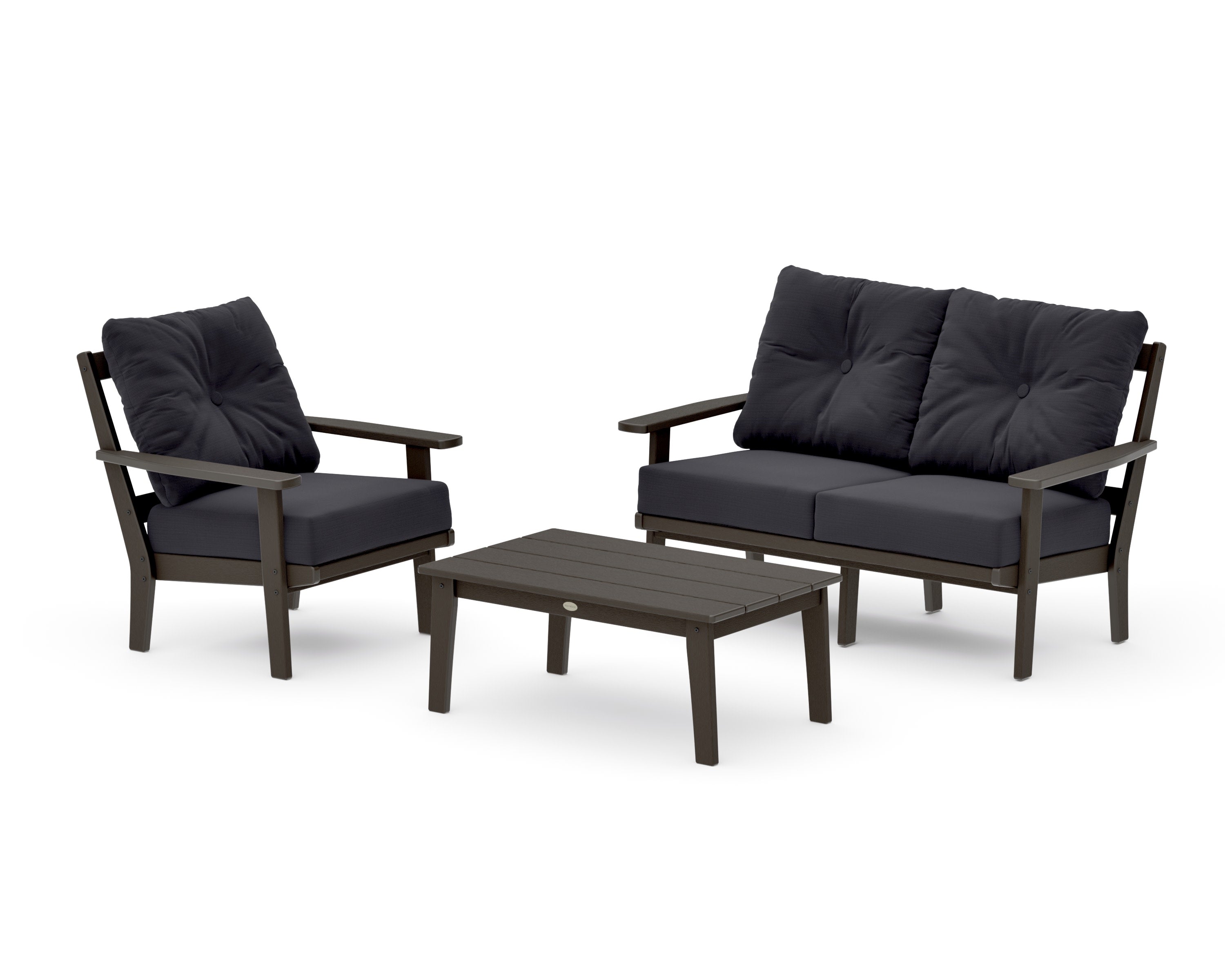 Prairie 3-Piece Deep Seating Set with Loveseat in Vintage Coffee / Midnight Linen