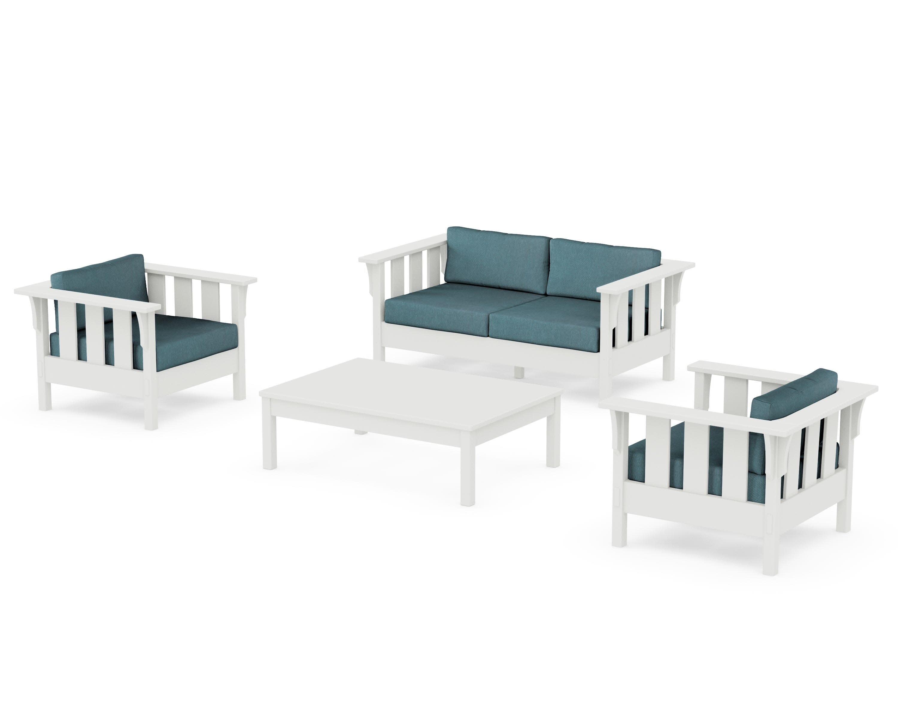 Acadia 4-Piece Deep Seating Set with Loveseat in Vintage White / Ocean Teal