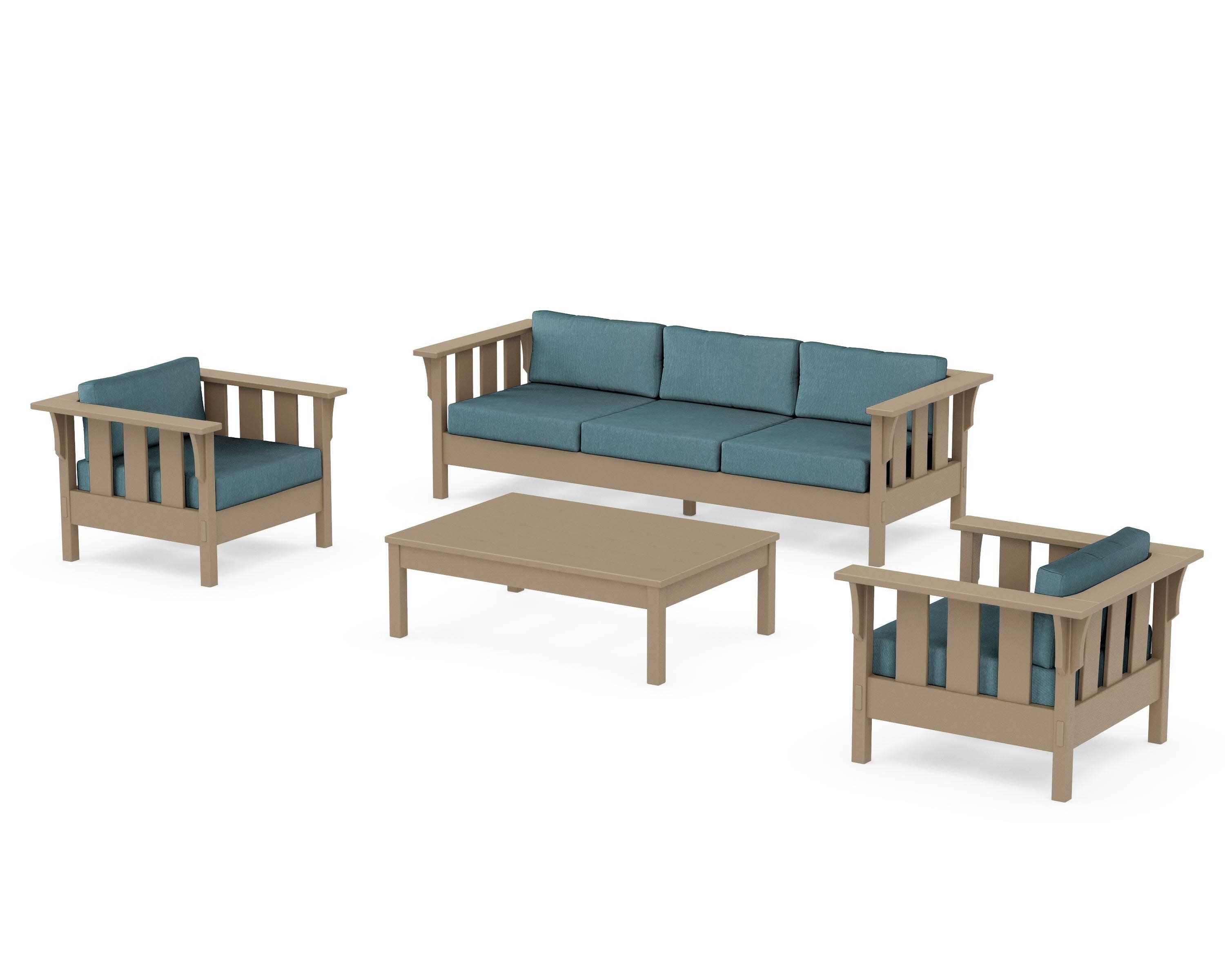 Acadia 4-Piece Deep Seating Set with Sofa in Vintage Sahara / Ocean Teal