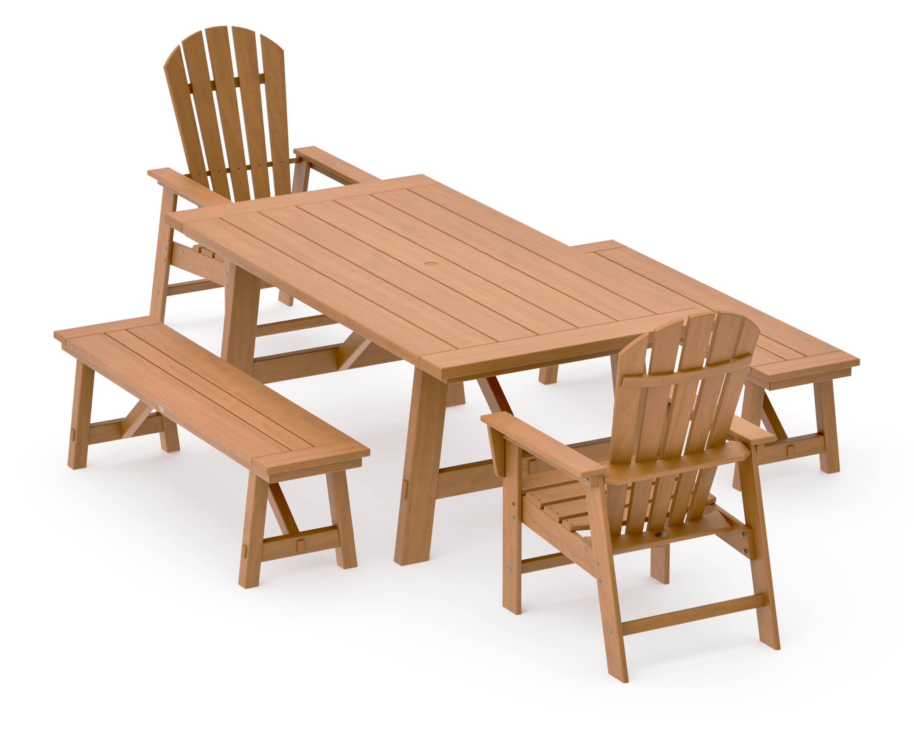 South Beach 5-Piece Rustic Farmhouse Dining Set With Benches in Natural