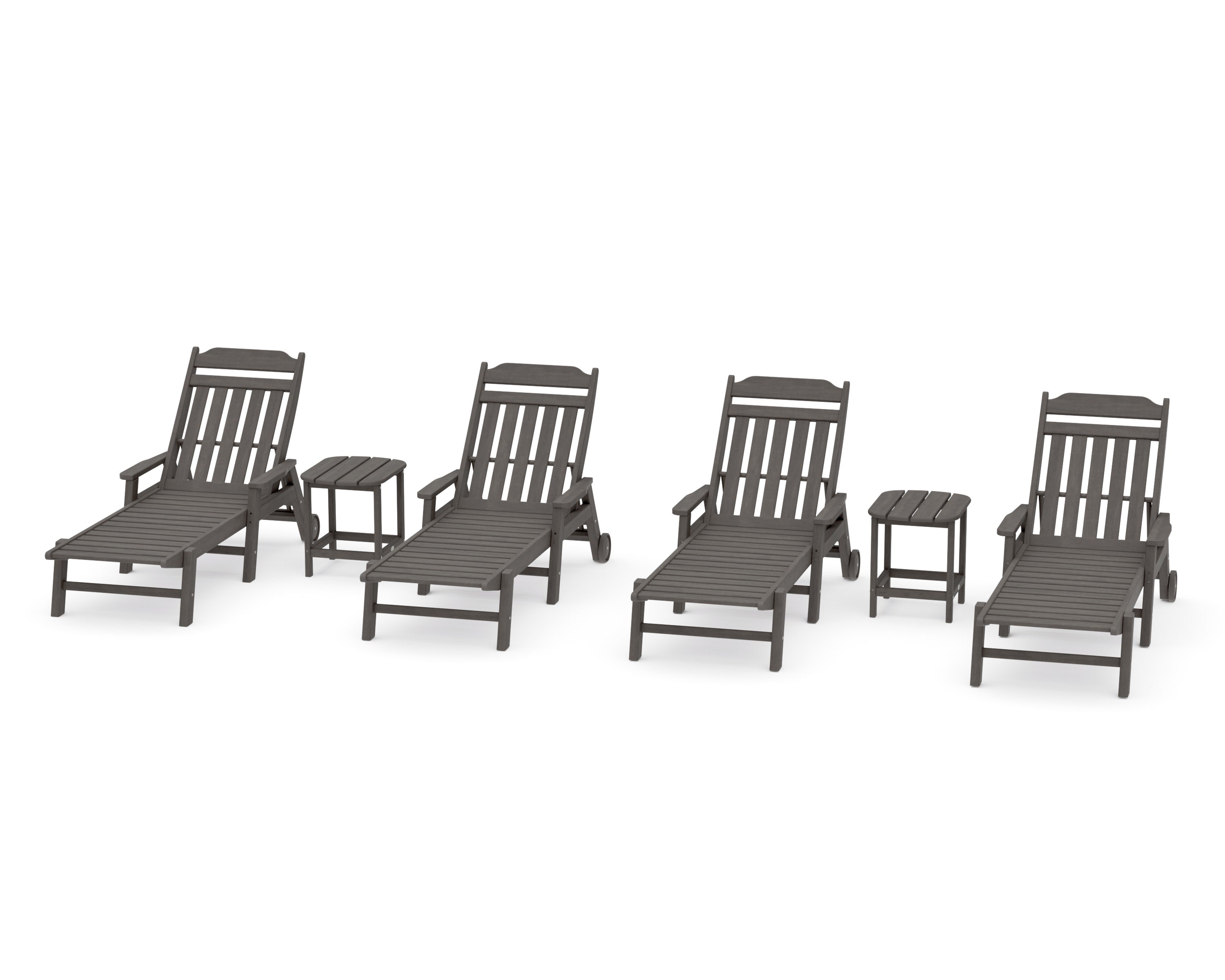 Cottage 6-Piece Chaise Set with Arms and Wheels in Driftwood