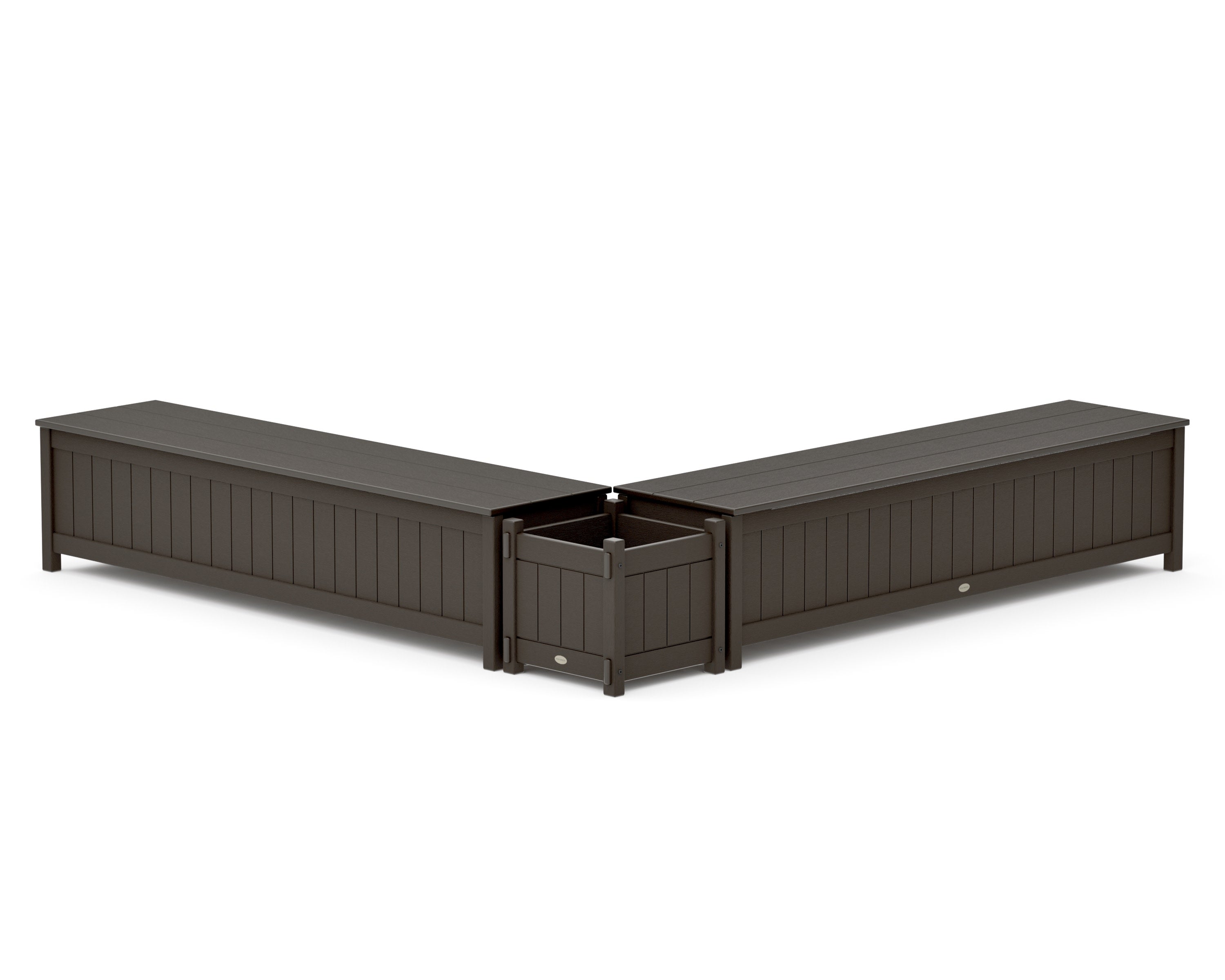 72" Vineyard L- Shaped Planter Storage Bench Set in Vintage Coffee