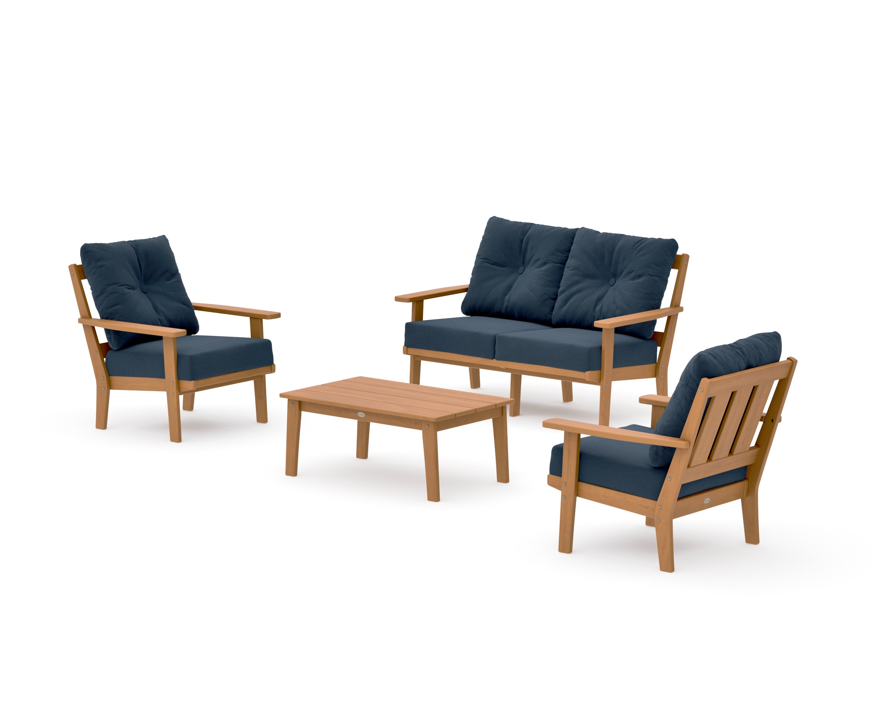 Oxford 4-Piece Deep Seating Set with Loveseat in Natural / Marine Indigo