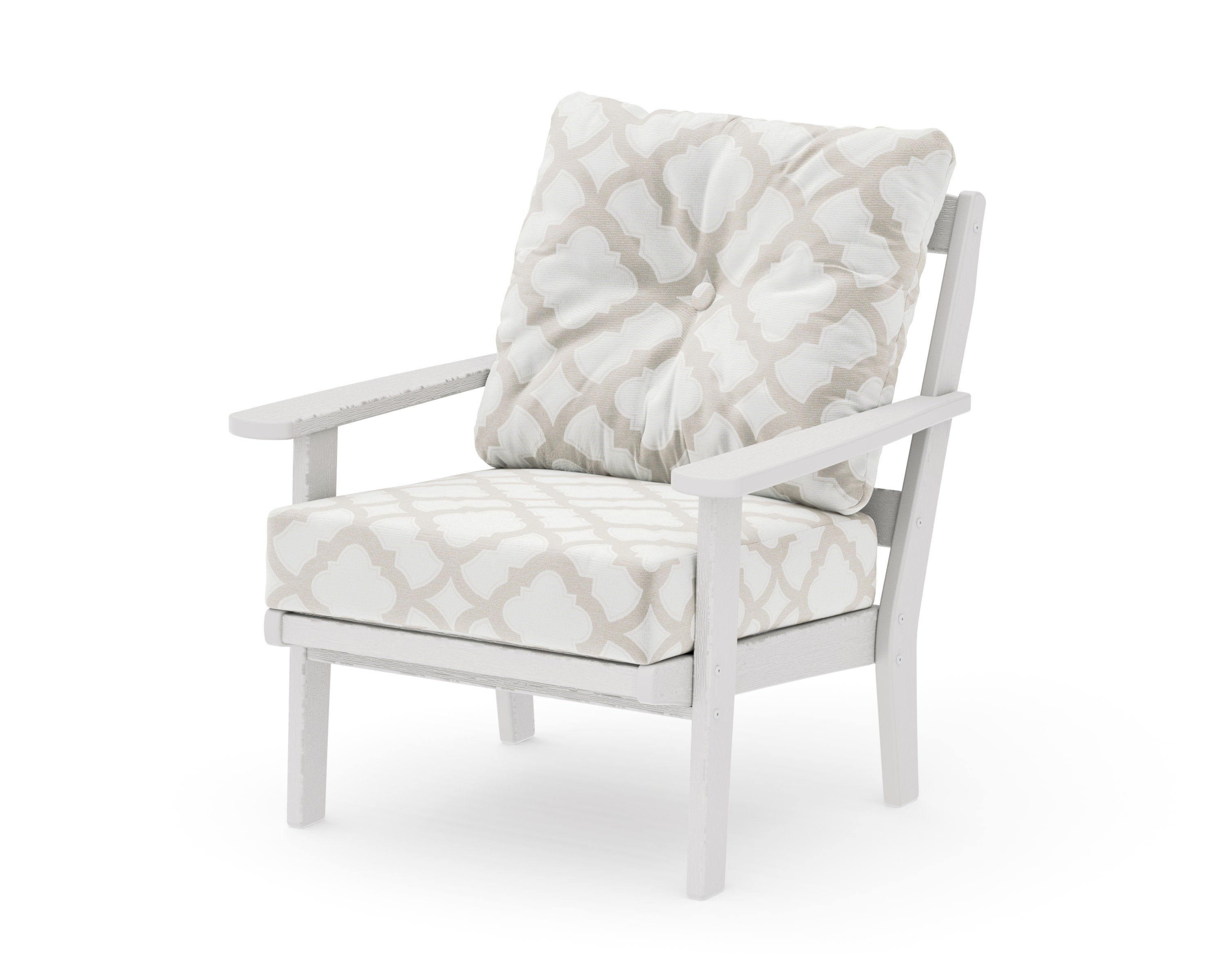 Mission Deep Seating Chair in Vintage White / Trellis Dune Burlap