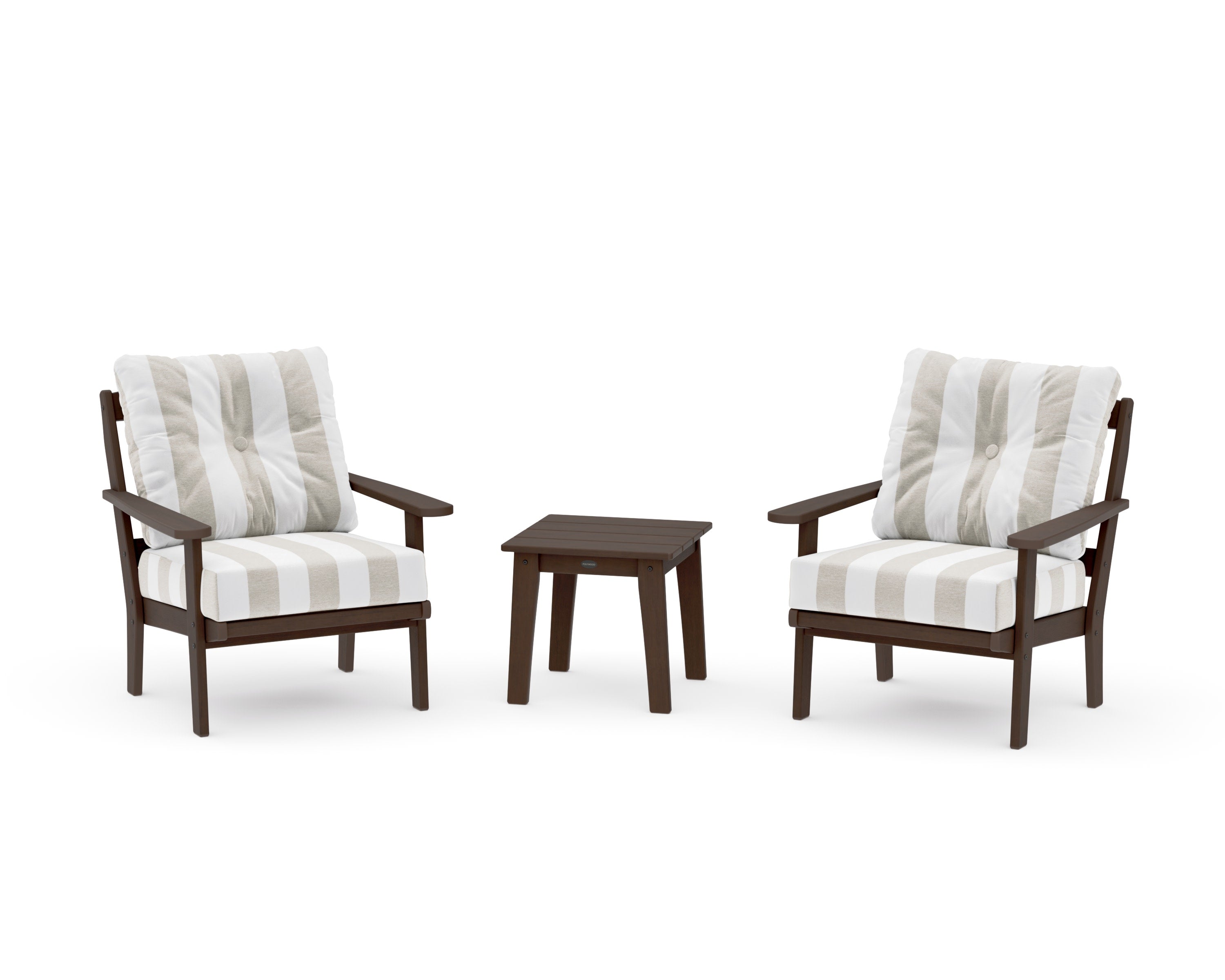 Mission 3-Piece Deep Seating Set in Kona / Cabana Stripe Dune Burlap