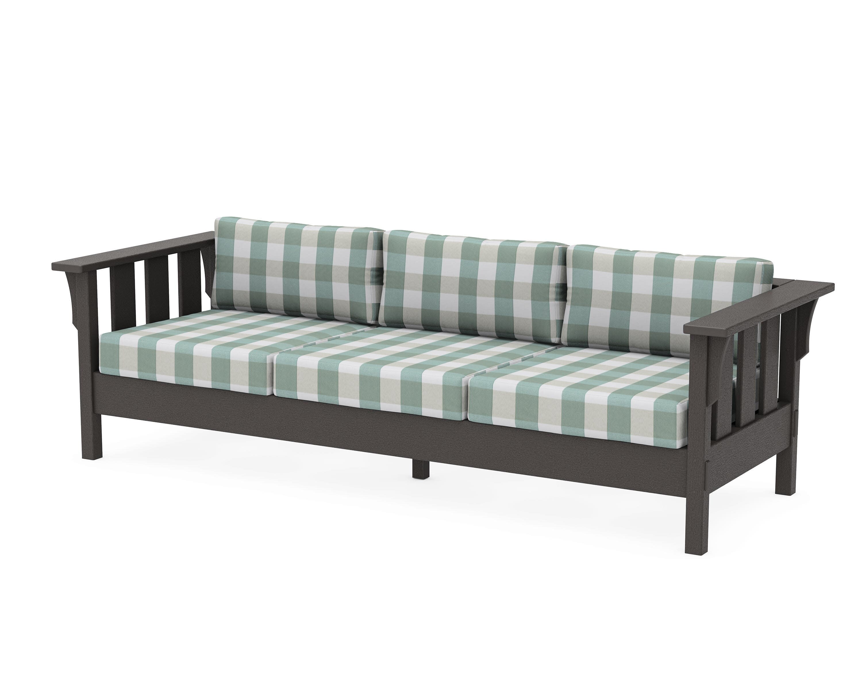 Acadia Deep Seating Sofa in Vintage Coffee / Buffalo Plaid Glacier Spa
