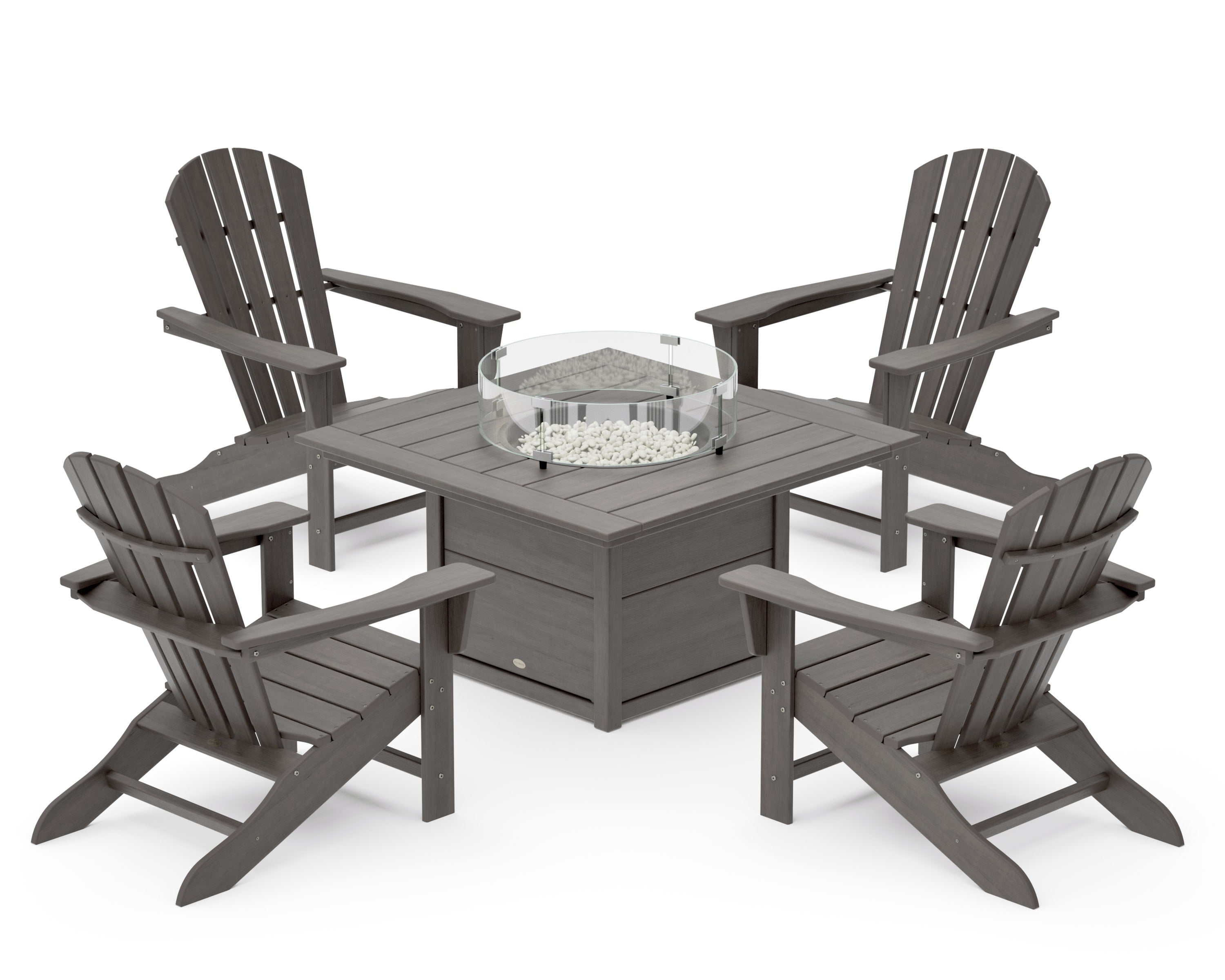 Palm Coast 5-Piece Adirondack Chair Conversation Set with Fire Pit Table in Driftwood