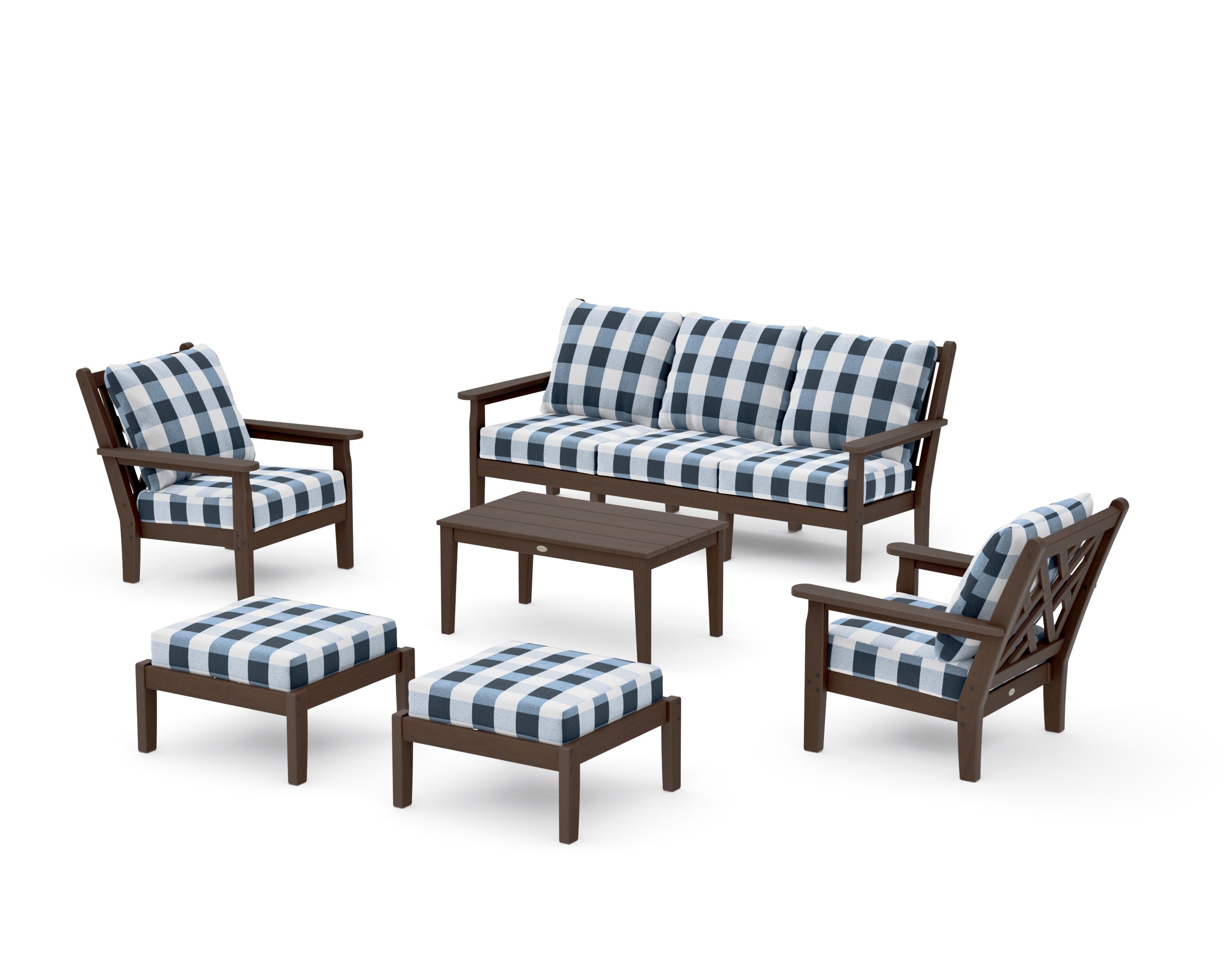 Chippendale 6-Piece Lounge Sofa Set in Kona / Buffalo Plaid Marine Indigo
