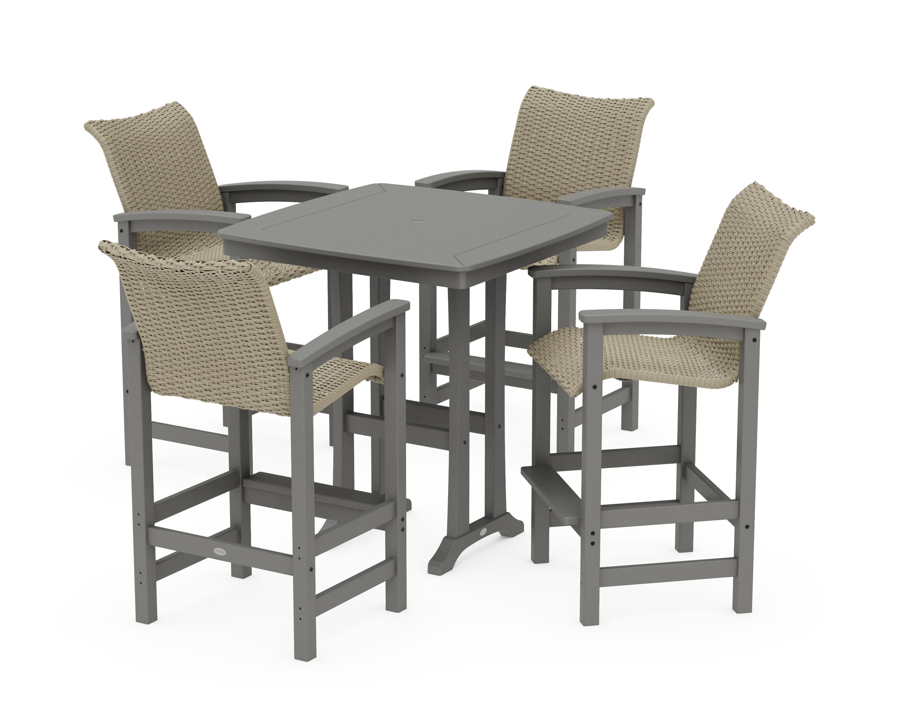 Coastal Woven 5-Piece Bar Set with Trestle Legs